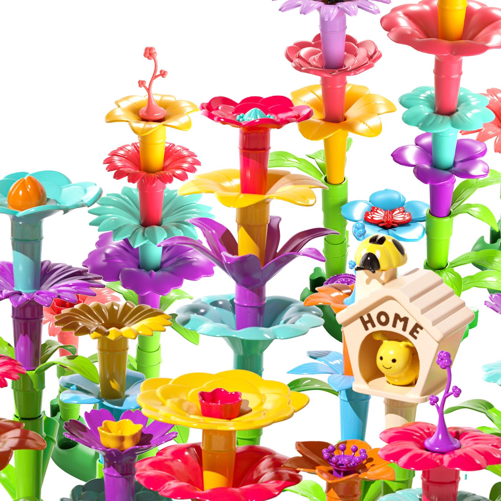 TEMI Blumen Stapelspielzeug, Blumengarten Spielsteine Spielbausteine, günstig online kaufen