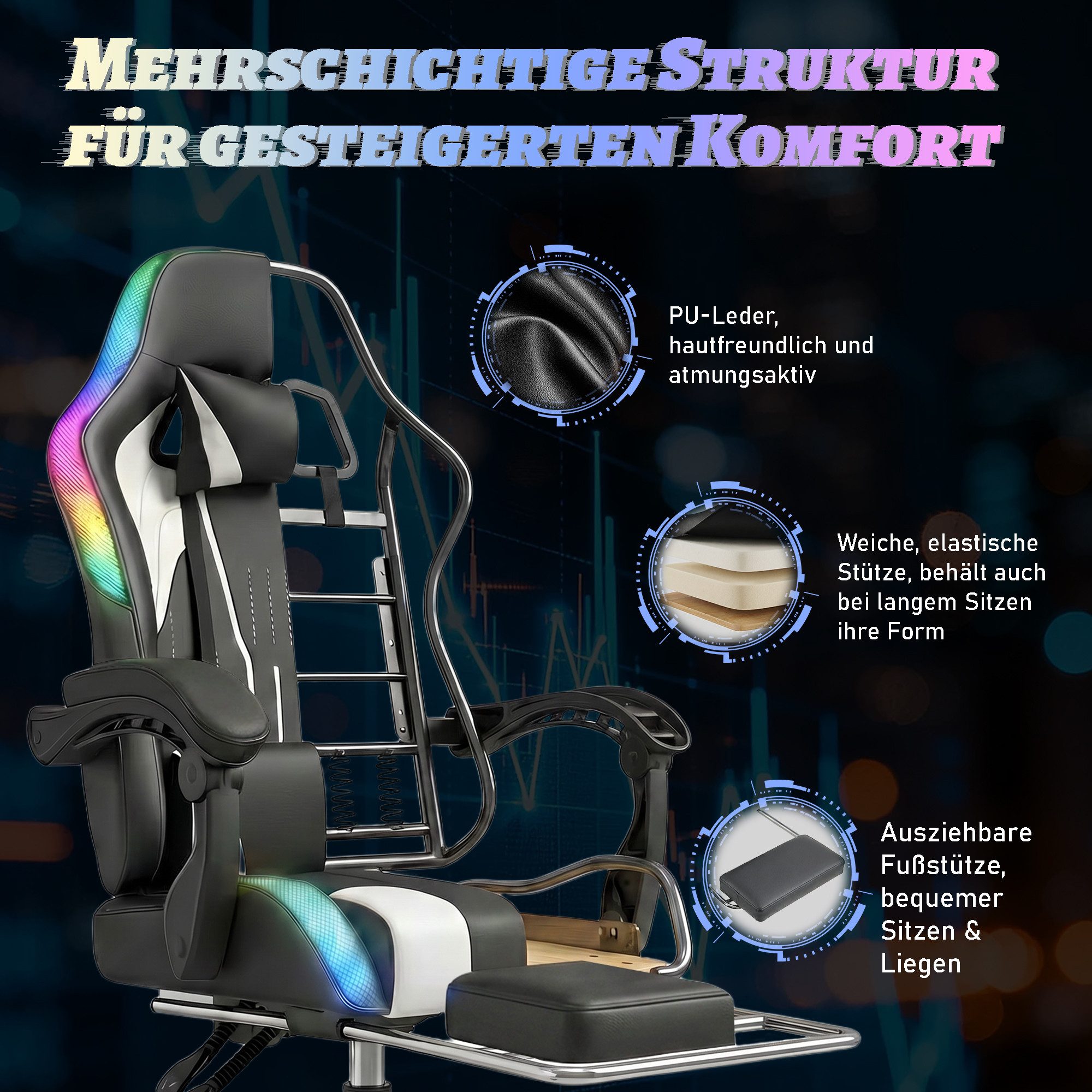 HOMALL Gaming-Stuhl Gaming-Stuhl – Bild 3 von 5