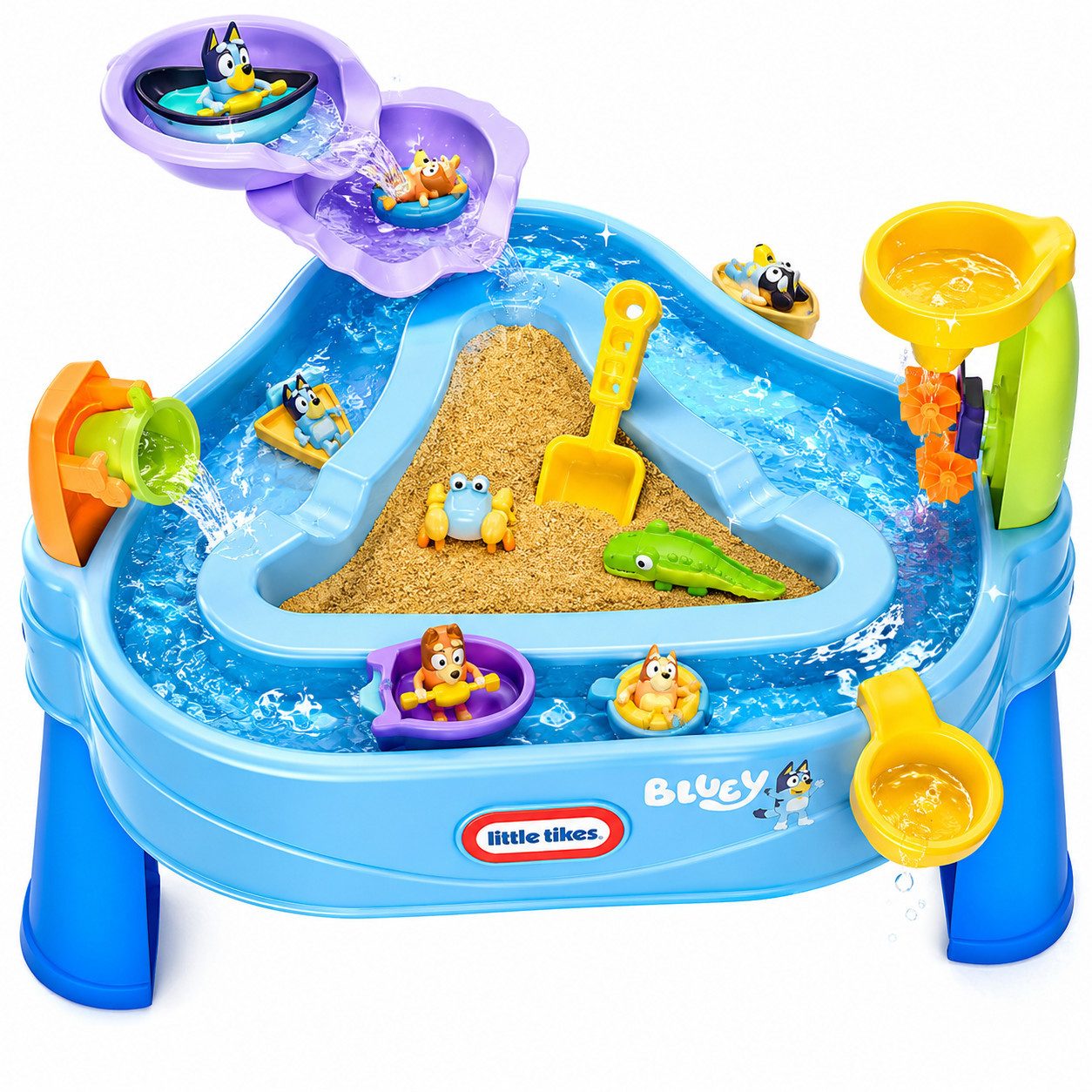 Little Tikes® Wasserspieltisch Bluey Wassertisch–Interaktiver Outdoor Spieltisch & Zubehör für Kinder, (Spielzeug-Wassertisch Set, 7-tlg., 1 Set), 2-in-1 Design, Wasserräder, Kippeimer, Lazy River, abnehmbare Beine