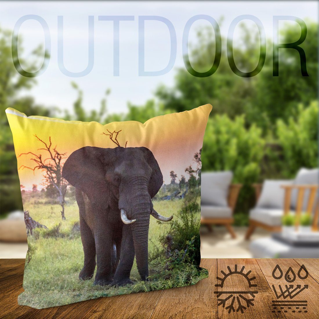 Kissenbezug, VOID (1 Stück), Sofa-Kissen Elefant Zoo Kissenbezug Dickhäu Safari Elefant Sonnenuntergang Dschungel Afrika