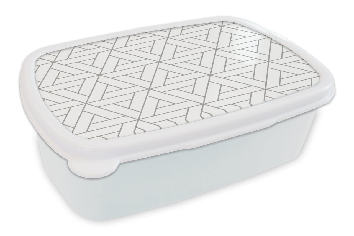MuchoWow Lunchbox Design - Linie - Muster - Schwarz - Weiß, Kunststoff, (2-tlg), Brotbox für Kinder und Erwachsene, Brotdose, für Jungs und Mädchen