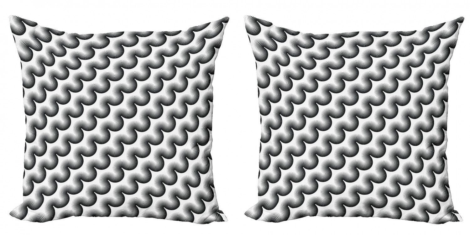 Kissenbezüge Modern Accent Doppelseitiger Digitaldruck, Abakuhaus (2 Stück), Schwarz und weiß gewellte Streifen