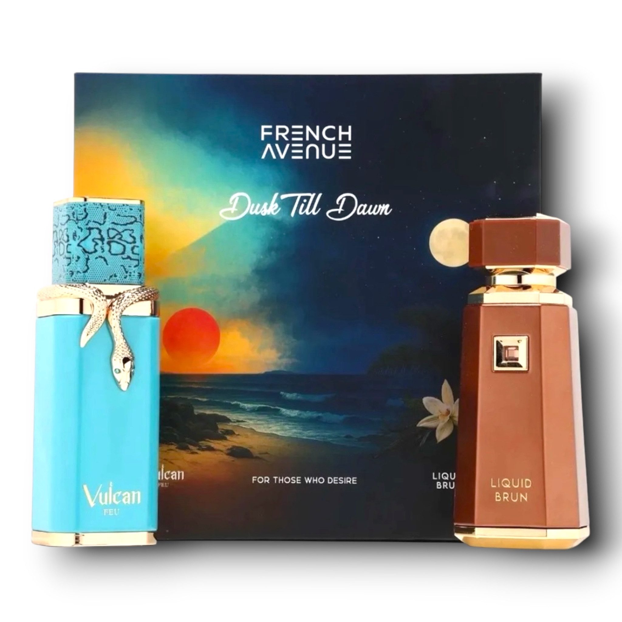 French Avenue Eau de Parfum Dusk Till Dawn Geschenkset Vulcan Feu 100ml + Liquid Brun 100ml Set