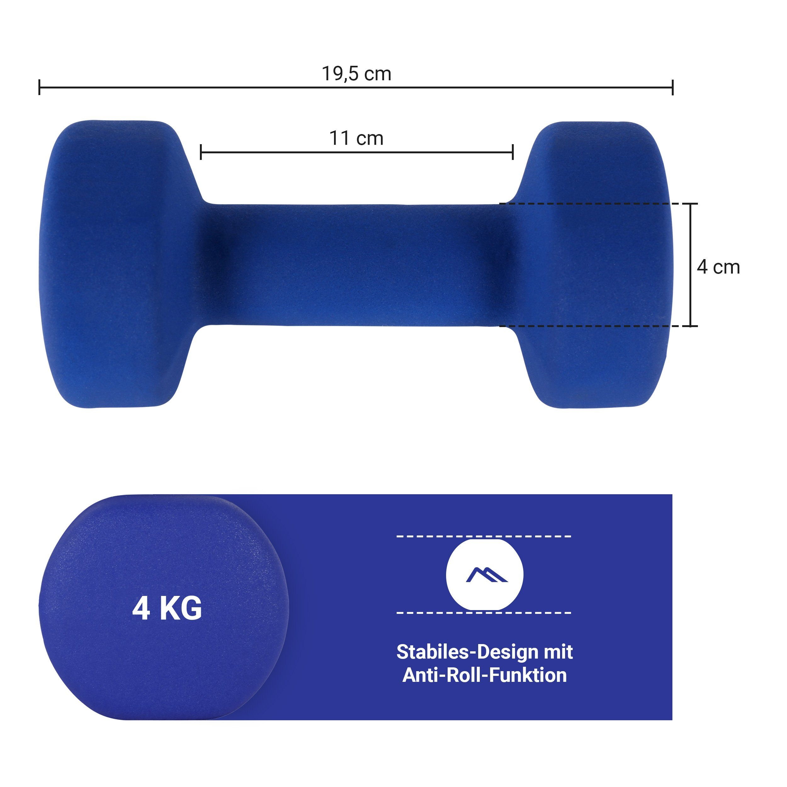 5 0,5 4 kg Dunkelblau Set Hantelset MSports® Paar Neopren 2er – inkl. Hantel - kg Übungsposter