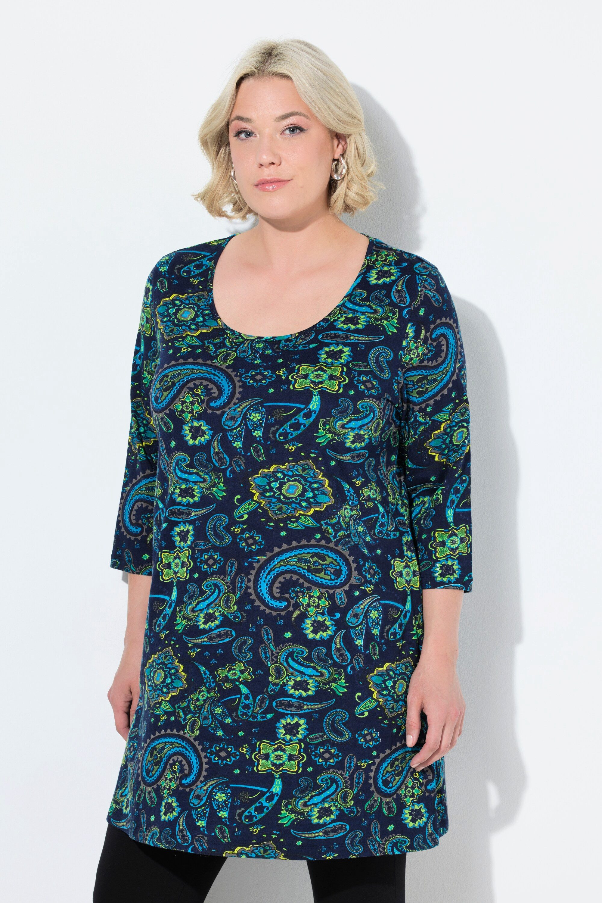 Longshirt Longshirt A-Linie Rundhalsausschnitt 3/4-Arm