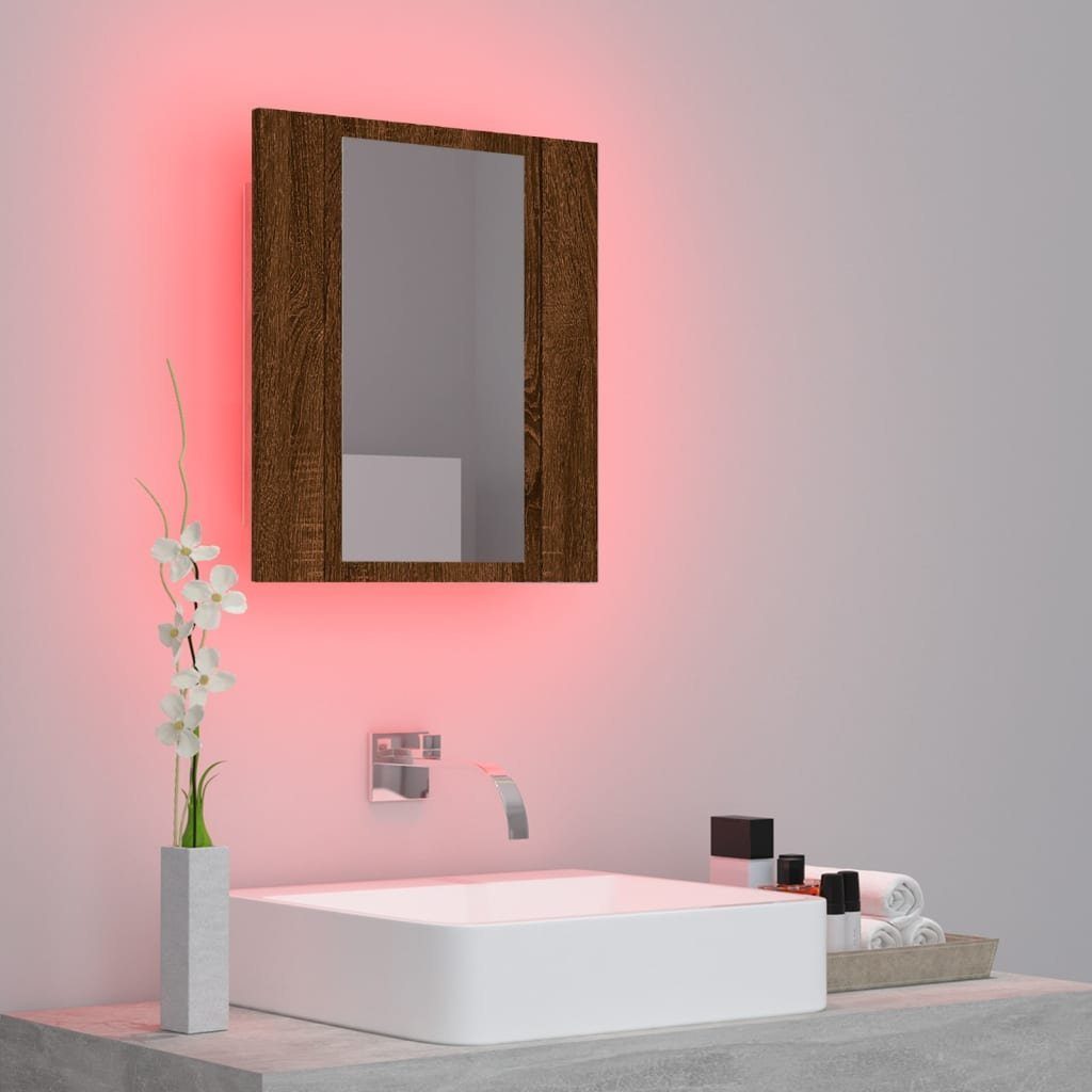 vidaXL Badezimmerspiegelschrank LED-Spiegelschrank Braun Eichen-Optik Eiche cm Braune (1-St) 40x12x45 Holzwerkstoff