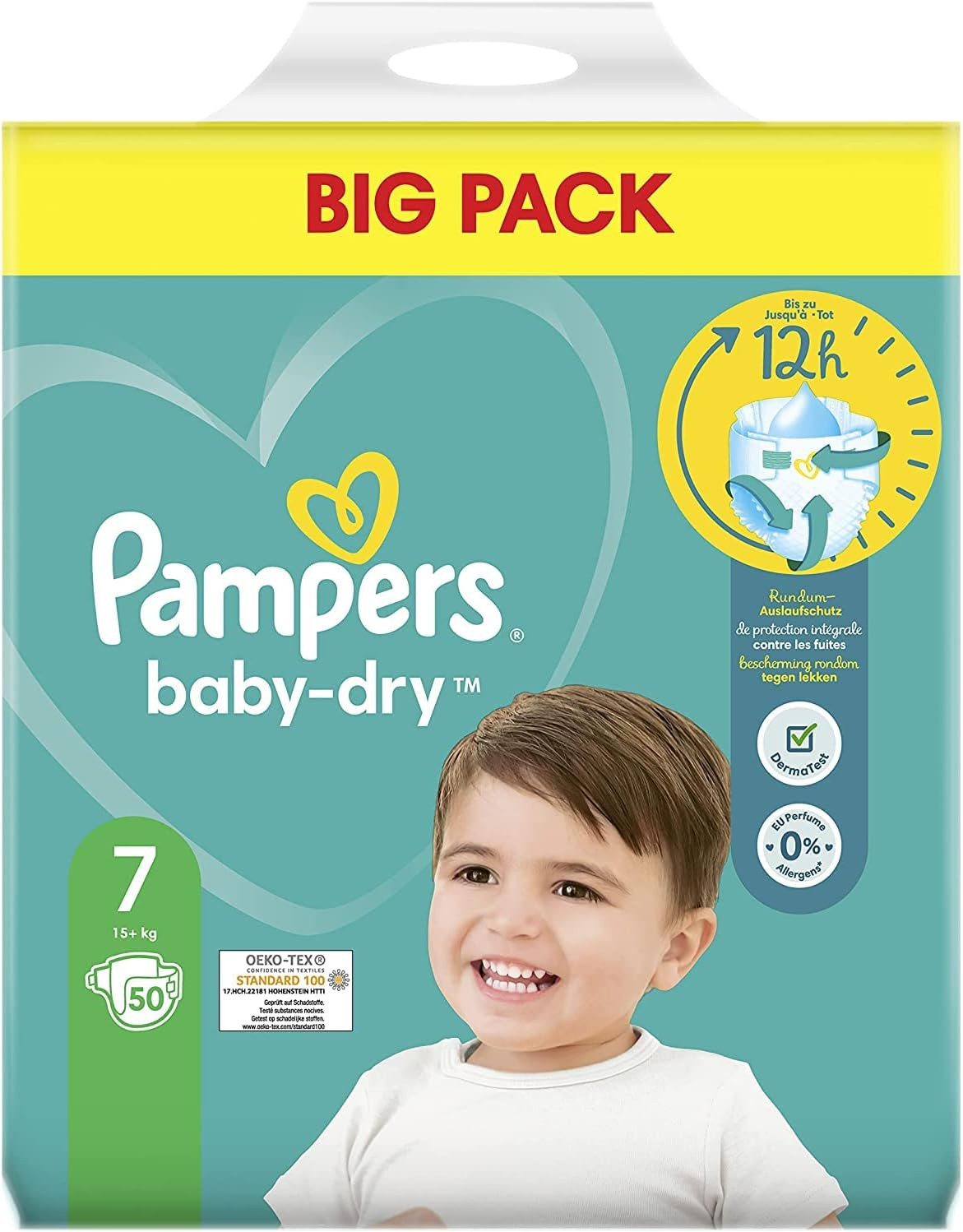 Procter & Gamble Stoffwindeln Baby Dry Gr.7 Extra Large 15+ kg Doppelpack 50 Windeln (50-St)
