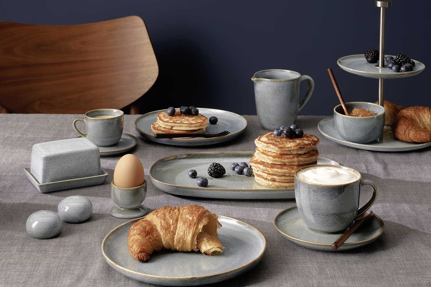 ASA SELECTION Espressotasse mit Untertasse SAISONS, 90 ml, Blau, Handgefertigt, Steinzeug, Reaktivglasur, Mikrowellengeeignet, Spülmaschinengeeignet