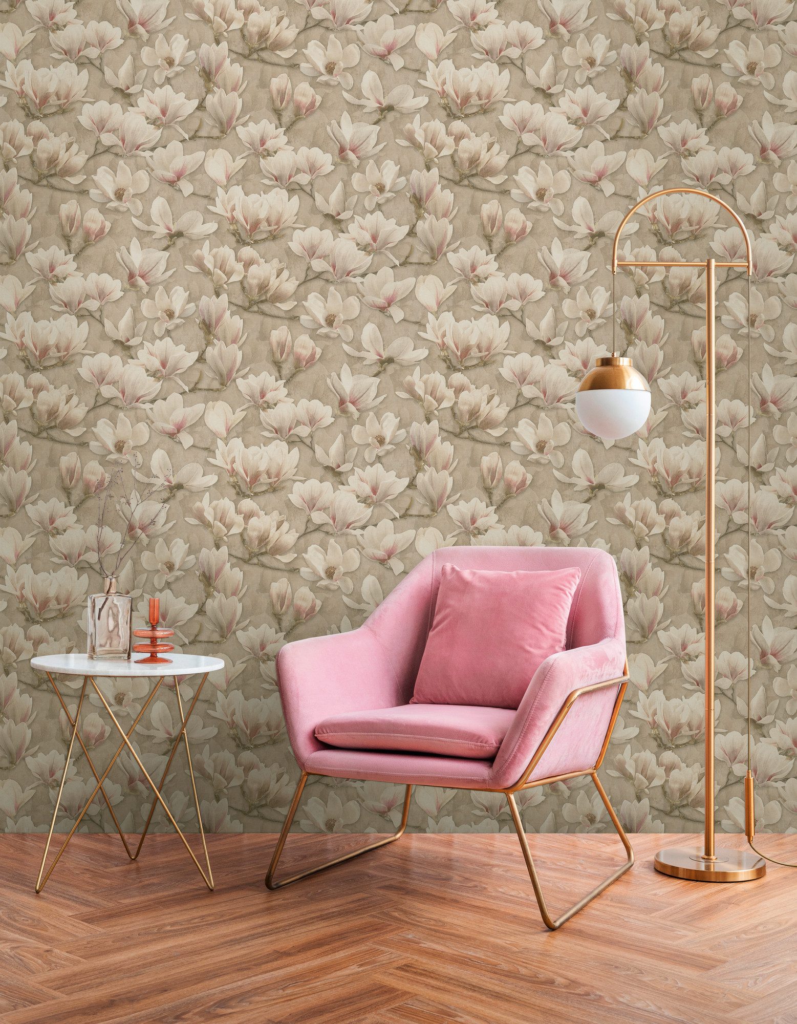 A.S. Création Vliestapete PintWalls II Blumen-Tapete Mustertapete Magnolien Blumen, strukturiert, matt, (1 St), Vliestapete floral für Schlafzimmer Küche Wohnzimmer Magnolie Design
