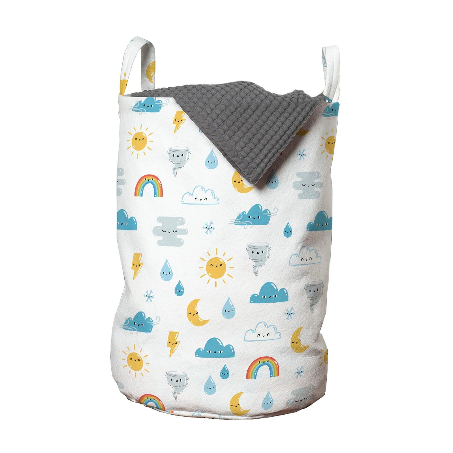 Abakuhaus Wäschesäckchen Wäschekorb mit Griffen Kordelzugverschluss für Waschsalons, Gekritzel Lustige Sonne-Mond-Wolke Emojis