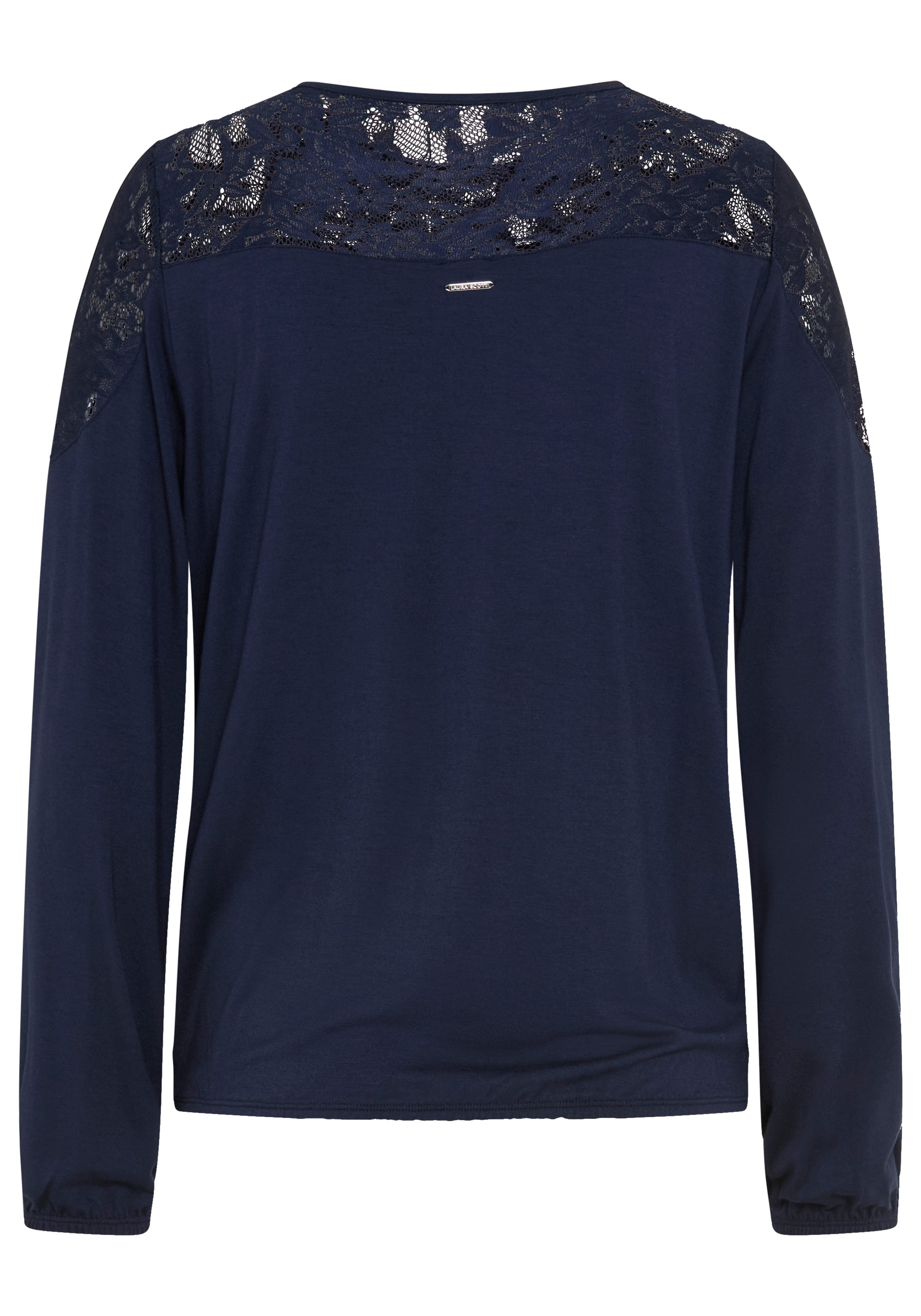 Laura Scott Spitzenshirt in hüftlanger, figurumspielender Passform, unifarben