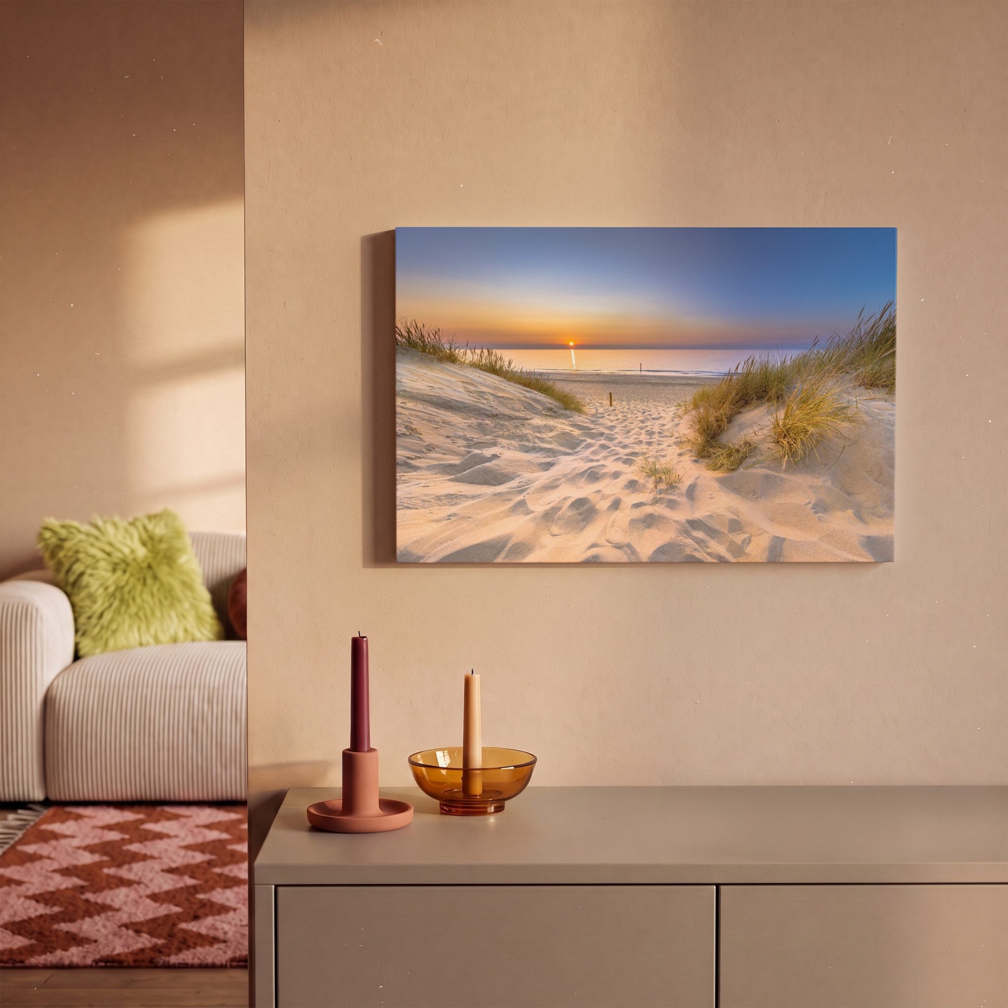 OneMillionCanvasses® Leinwandbild Düne - Sonnenuntergang - Horizont - Strand - Gras, Fotodruck (1 St), Leinwand Canvas Wandbild, Wanddekoration 20x30 cm – Bild 2 von 5