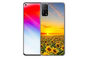 MuchoWow Handyhülle Blumen - Sonnenblume - Sonnenuntergang - Nacht - Orange, Phone Case, Handyhülle Xiaomi Mi 10T, Silikon, Schutzhülle