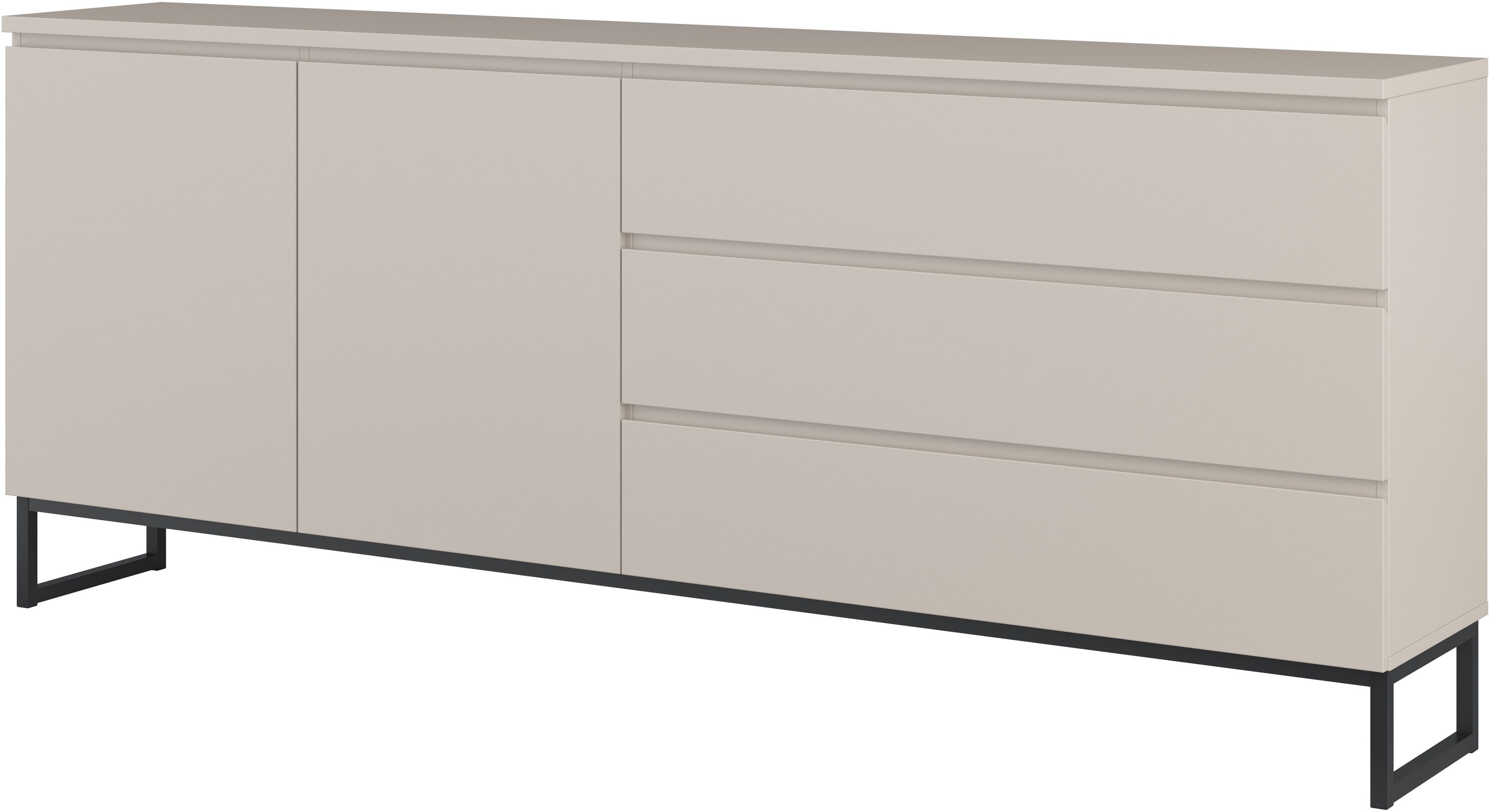 OTTO home Sideboard Modo II, Breite 200 cm, moderne grifflose Kommode 2Türen/3 SK, Schubladenkommode viel Stauraum, Einlegeböden verstellbar, Metallkufen