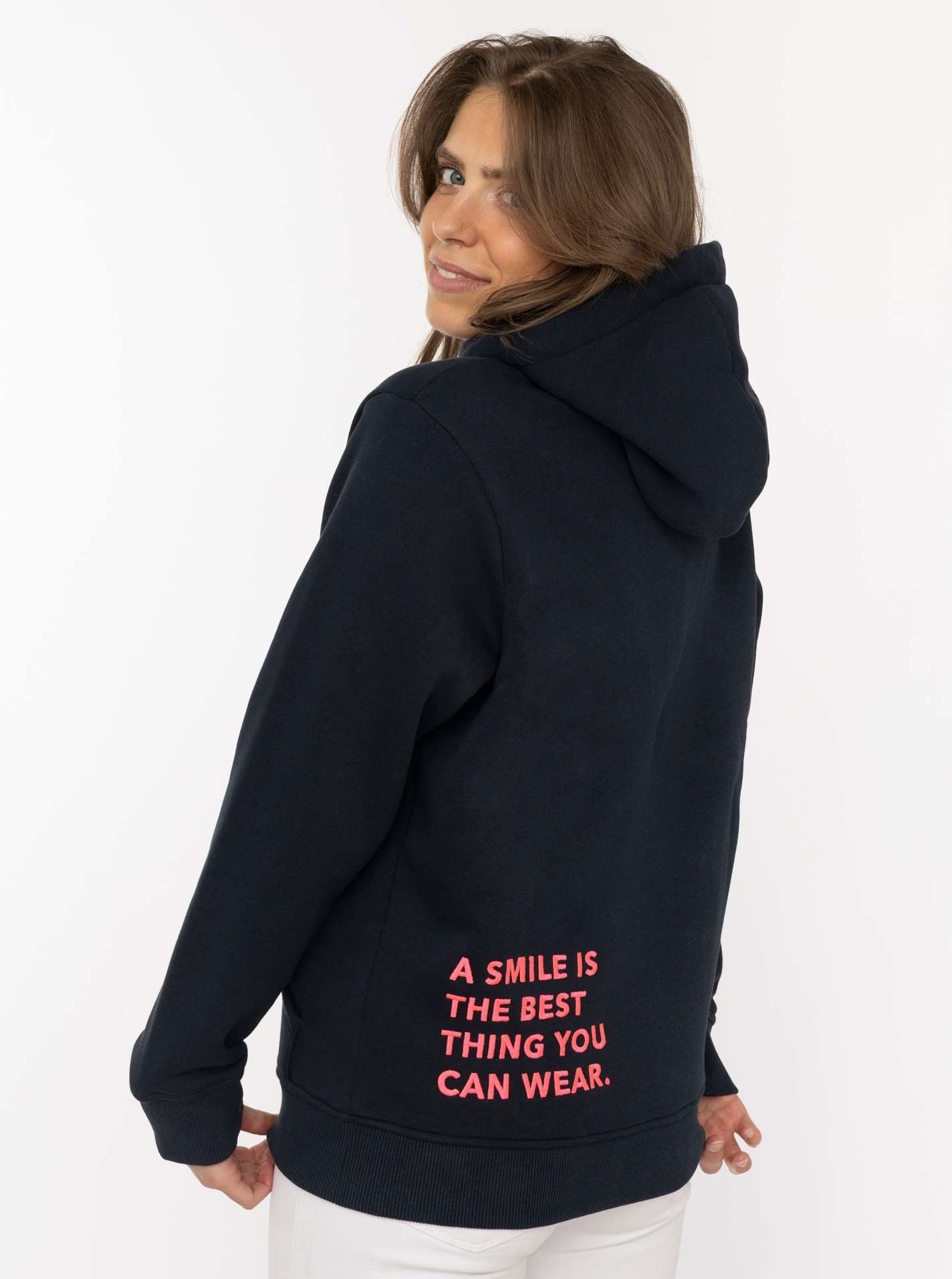 Zwillingsherz Hoodie "Smile Cross" Statement Schriftzug, Stickerei, Kapuze, Kängurutasche – Bild 3 von 5