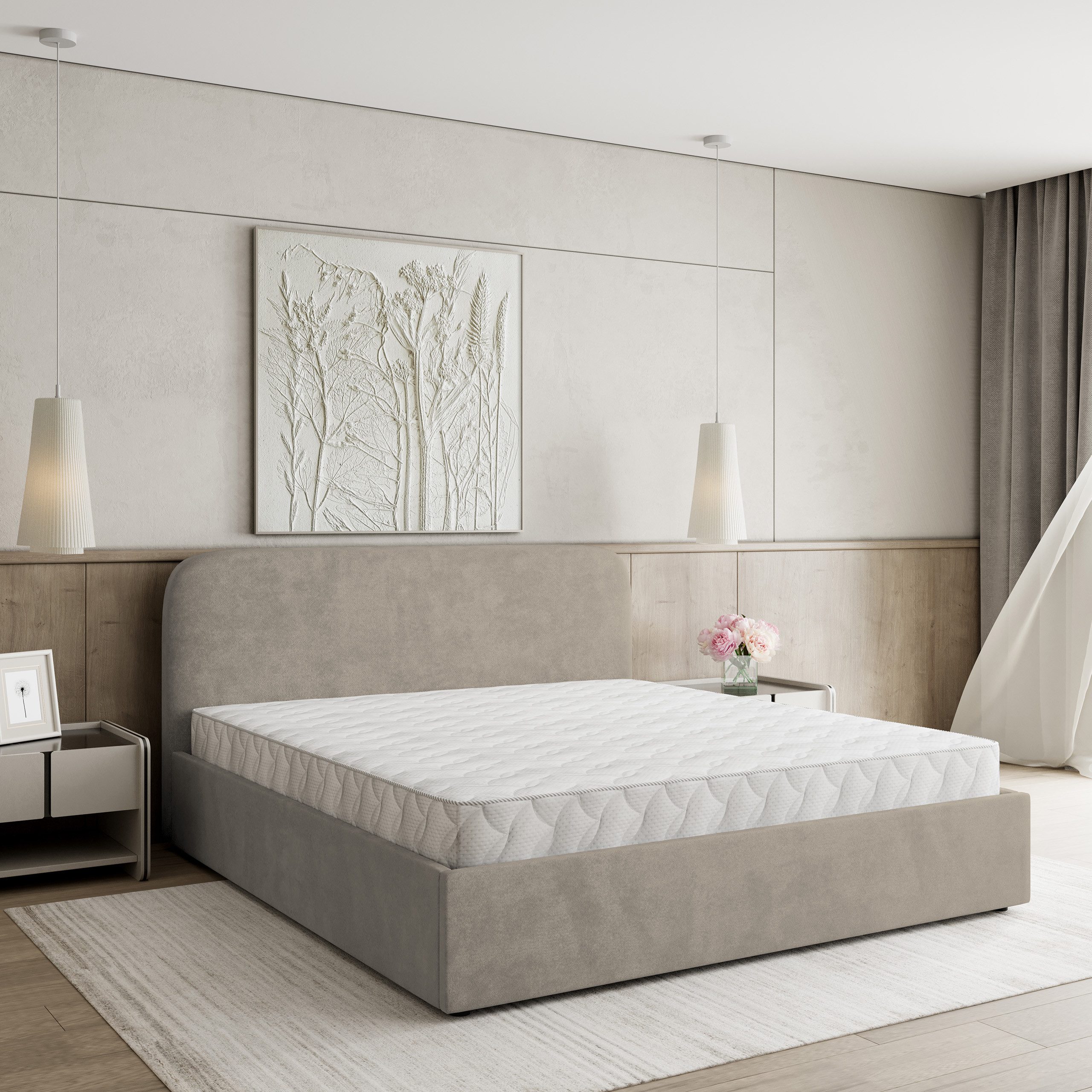 Masseno Polsterbett RENIVE 160x200 cm beige (mit Bettkasten und Lattenrost)