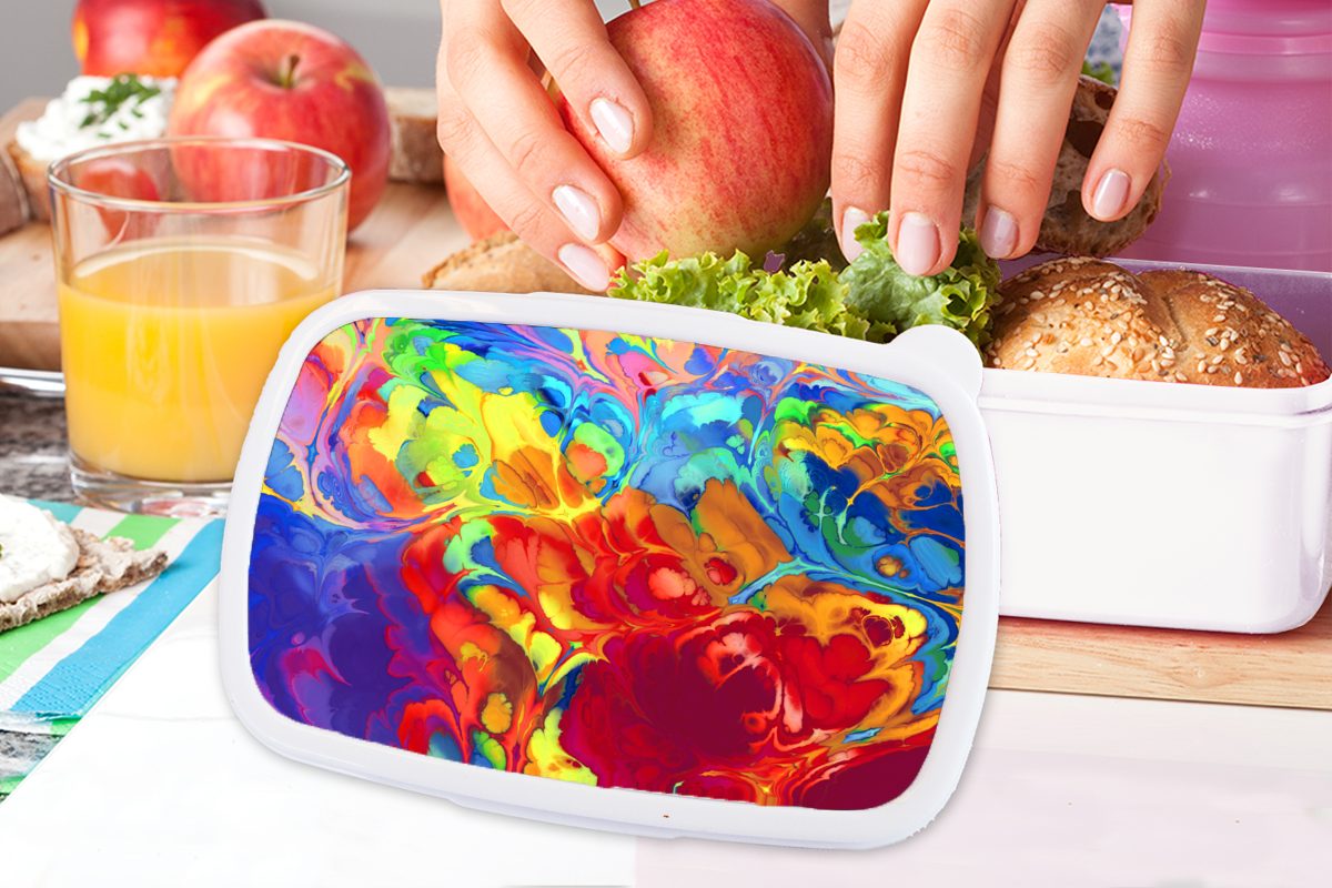 MuchoWow Lunchbox Regenbogenfarben und für Jungs (2-tlg), weiß und Kunststoff, Erwachsene, Brotbox Mädchen für Kinder Brotdose, beigemischt