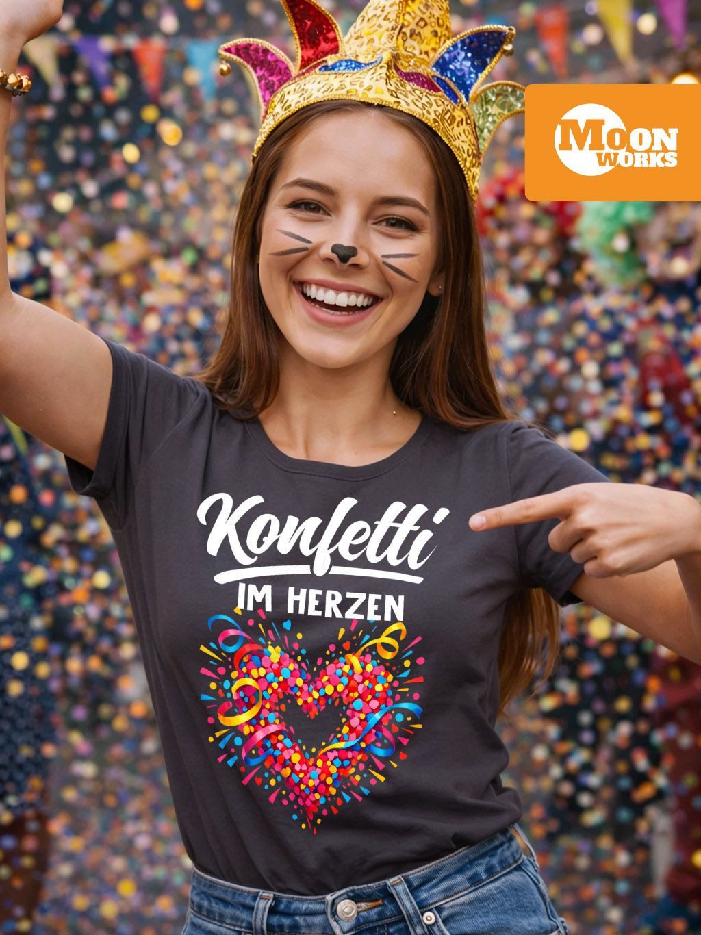 MoonWorks Print-Shirt Damen T-Shirt - Spruch Konfetti im Herzen - Fasching günstig online kaufen