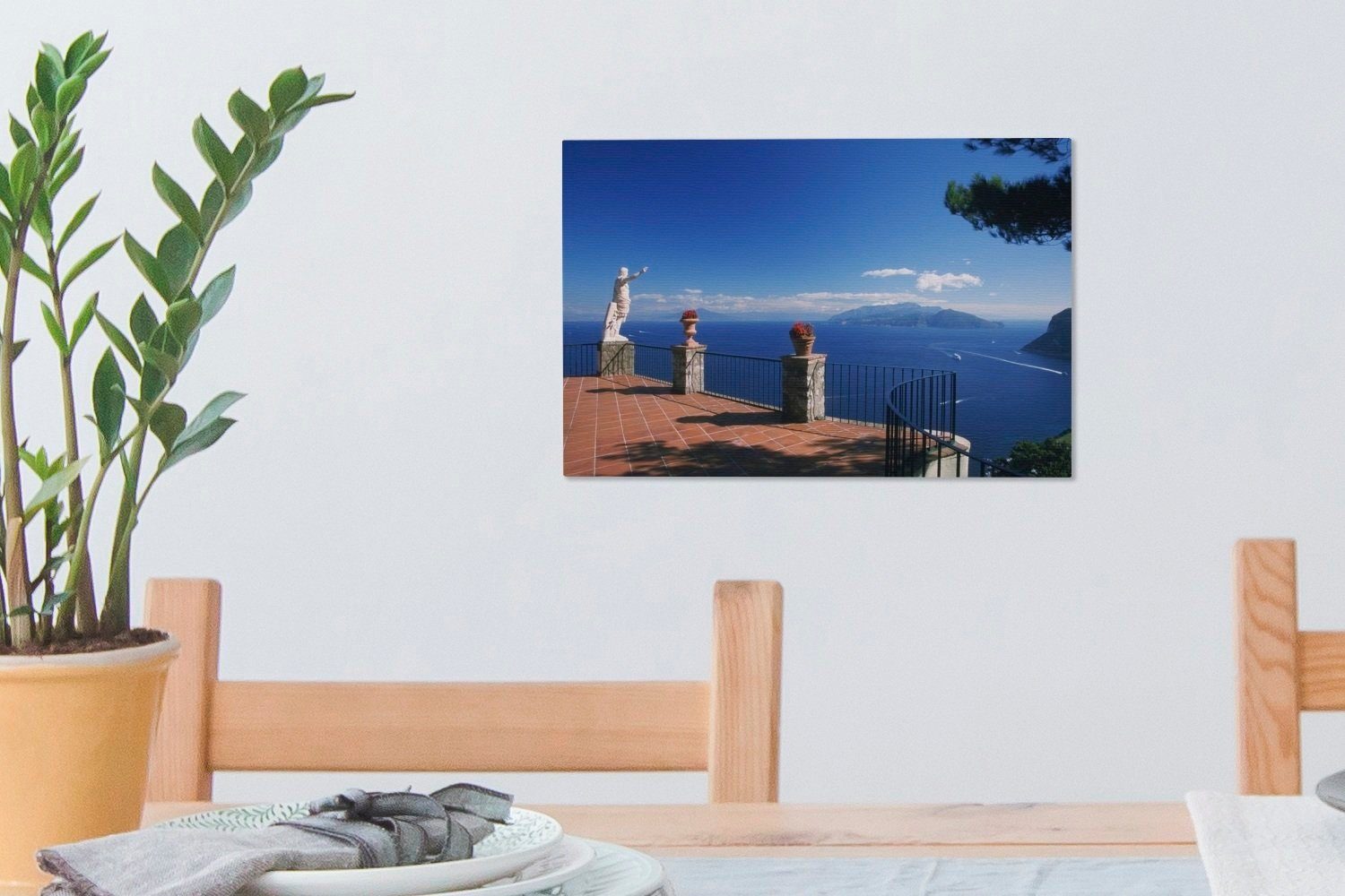 OneMillionCanvasses® Capri, von Caesar Wanddeko, Leinwandbild in auf (1 Wandbild Terrasse 30x20 Augustus cm Aufhängefertig, Leinwandbilder, einer St), Statue