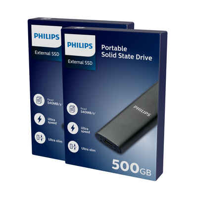 Philips »FM50SS030P/20« externe SSD (500GB) 1,8" 540 MB/S Lesegeschwindigkeit, 520 MB/S Schreibgeschwindigkeit, Space Grey, Ultra Speed USB-C 3.2, Aluminium, 2er Pack