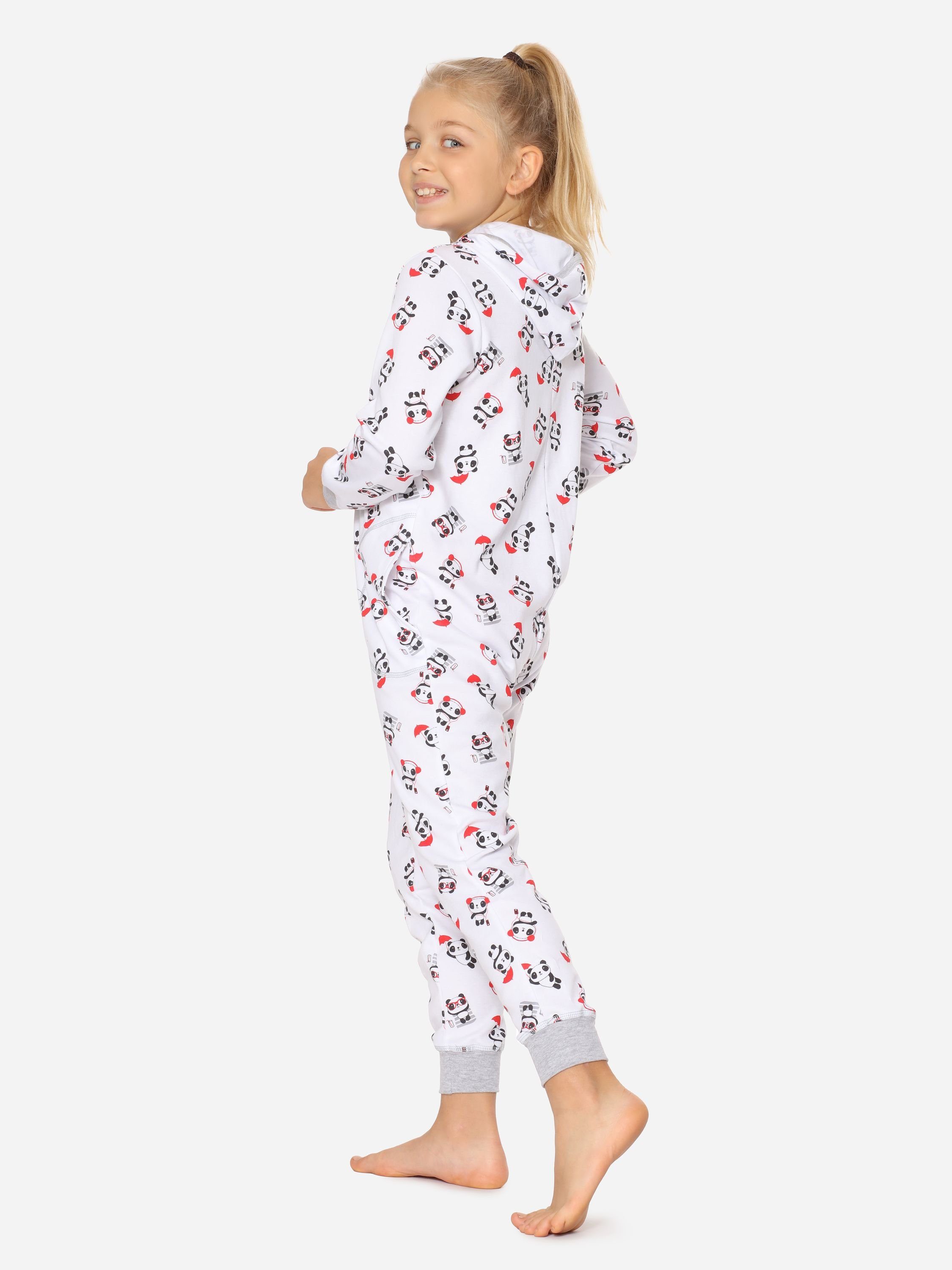 Schlafanzug Weiß Mädchen Schlafoverall Kapuze Style Merry Pandas MS10-223 mit
