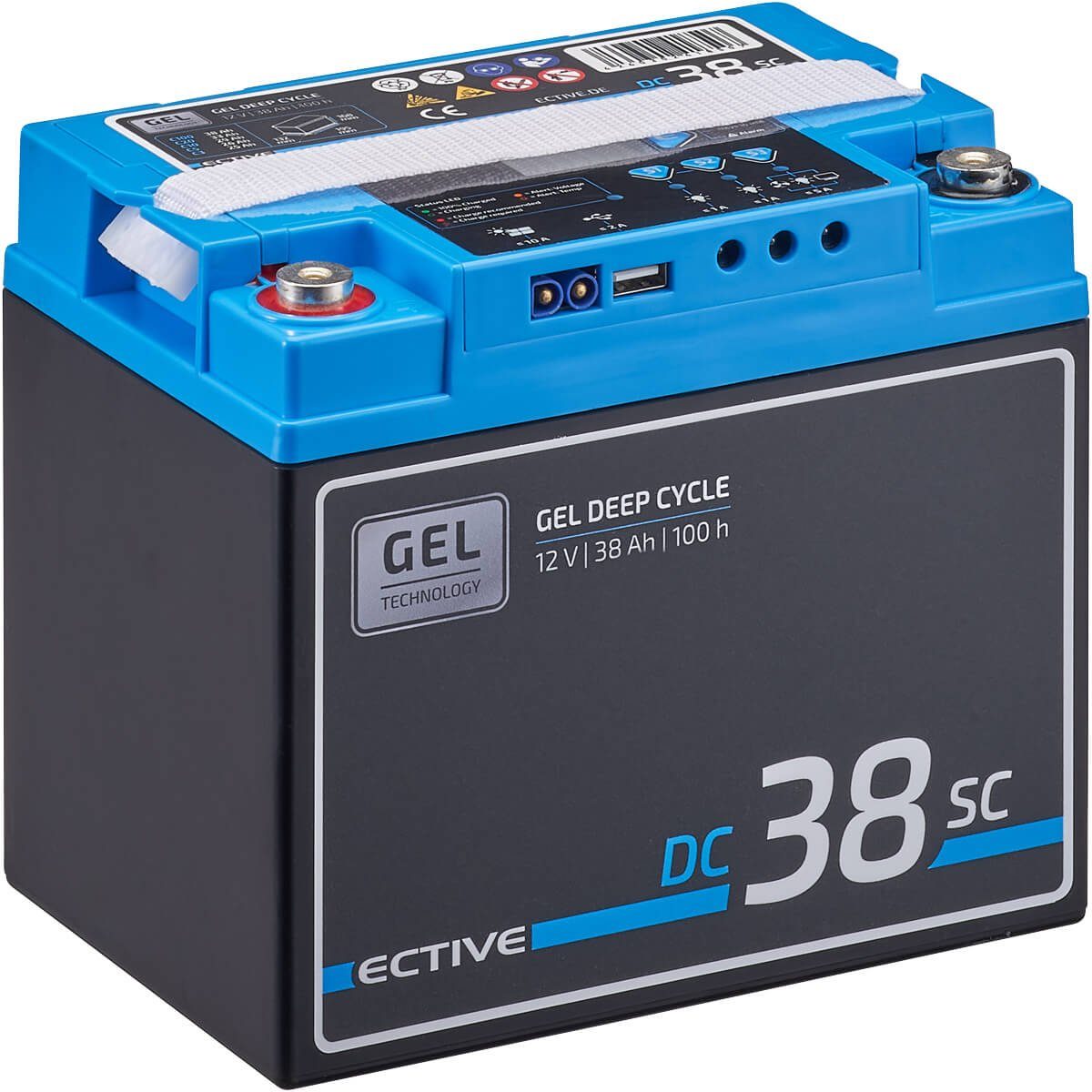 ECTIVE ECTIVE Deep Cycle Gel Solar Batterie 12V 38Ah Laderegler USB Display Batterie, (12 V)