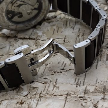 Holzwerk Automatikuhr CREUSSEN Herren Edelstahl & Holz Armband Uhr, silber, grün, schwarz