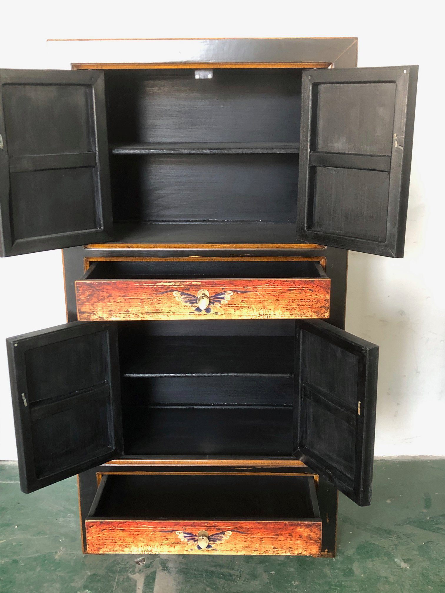 OPIUM OUTLET Kleiderschrank Chinesischer Hochzeitsschrank orientalischer Schrank Vintage Möbel (komplett montiert, asia asiatisch chinesisch orientalisch) Breite 80 cm; Höhe 154 cm; Tiefe 42 cm