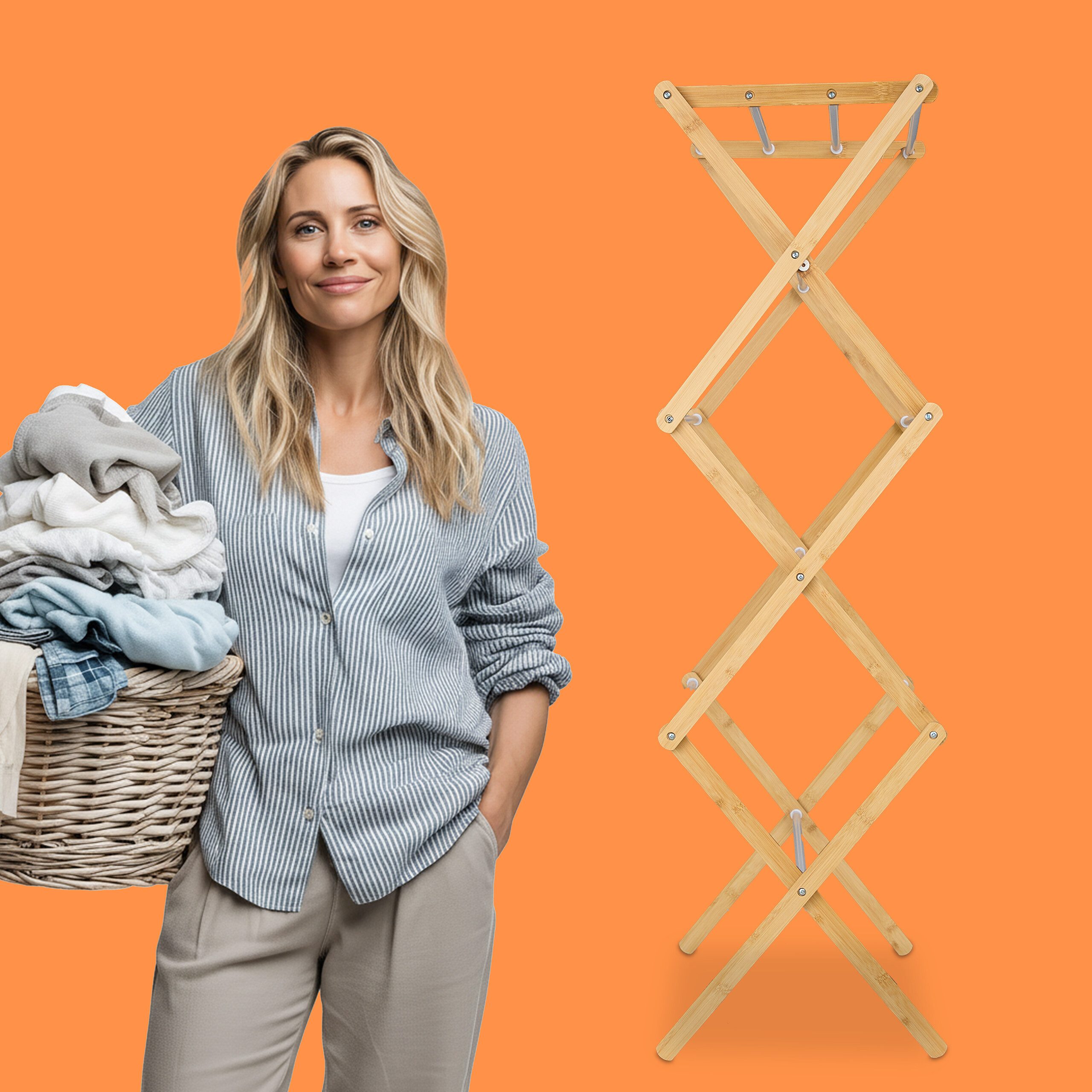 relaxdays Wäscheständer Klappbarer Wäscheständer, Holz / Weiß