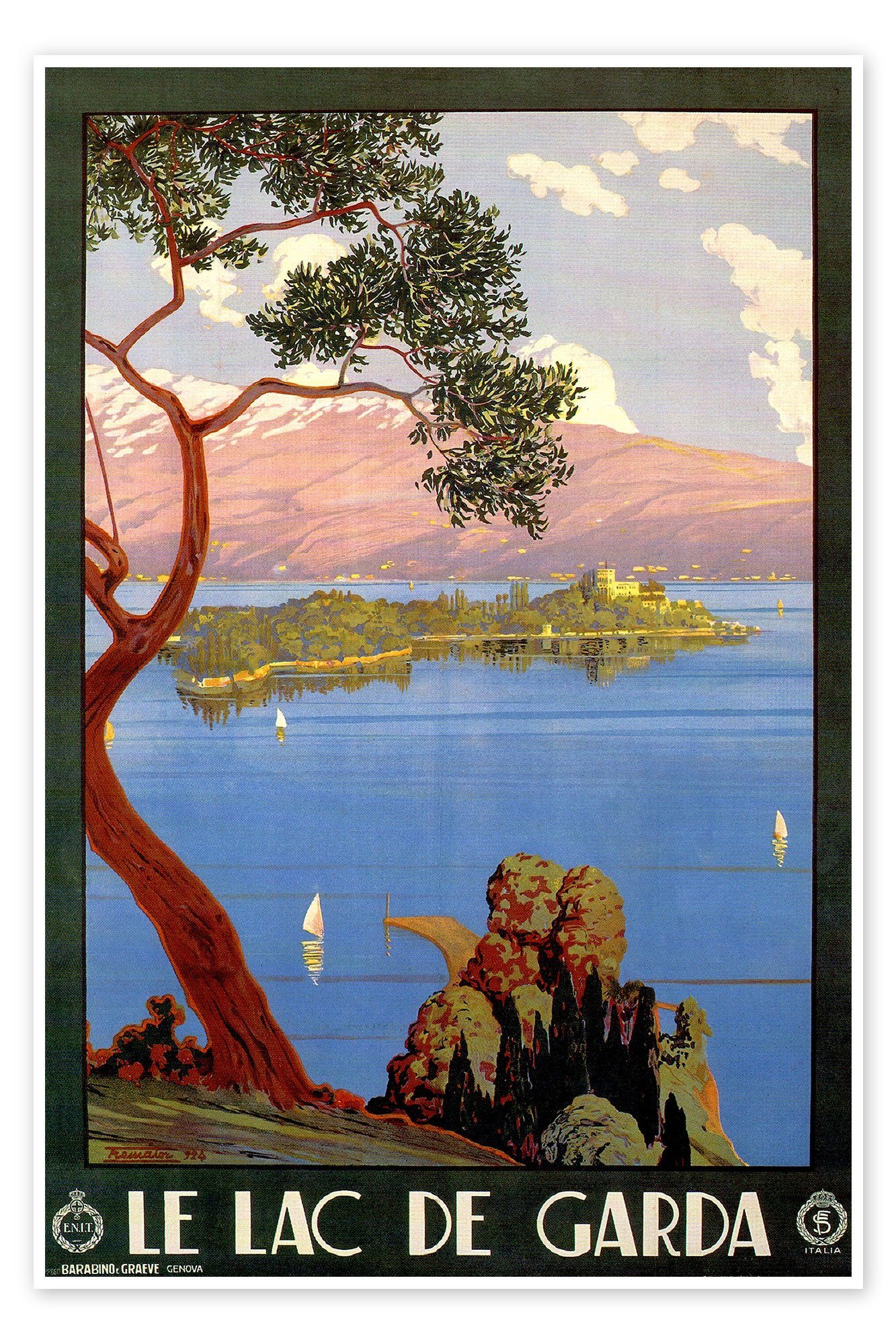 Posterlounge Poster Vintage Travel Collection, Italien - Gardasee, Wohnzimmer Vintage Illustration