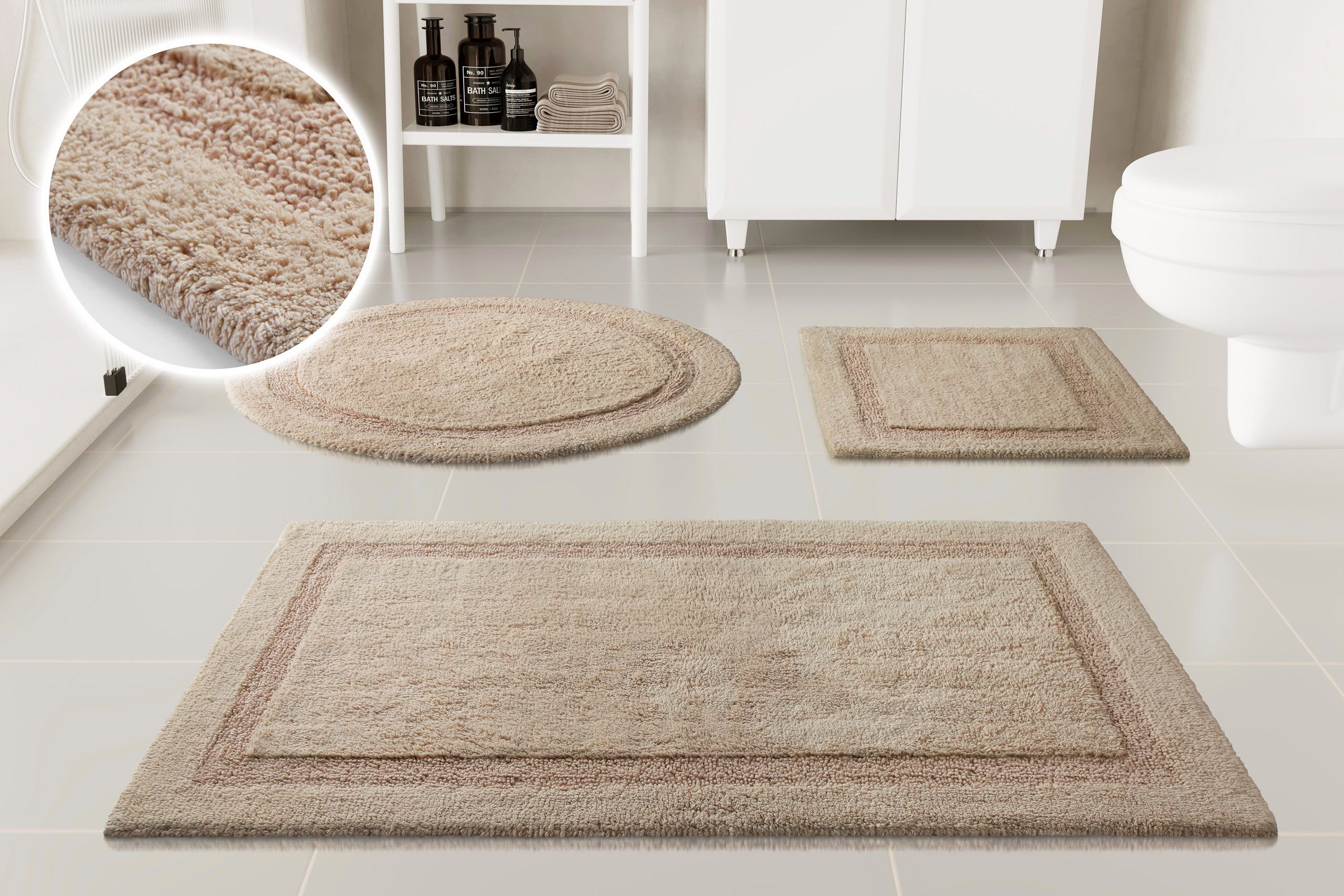 OTTO home Badematte Meellor, uni, viele Farben, Badvorleger, Badezimmer Teppich, Höhe 20 mm, rutschhemmend beschichtet, fußbodenheizungsgeeignet, Baumwolle, rechteckig, Badteppich, getuftet, modern, Uni, antirutsch, flauschig, Baumwolle