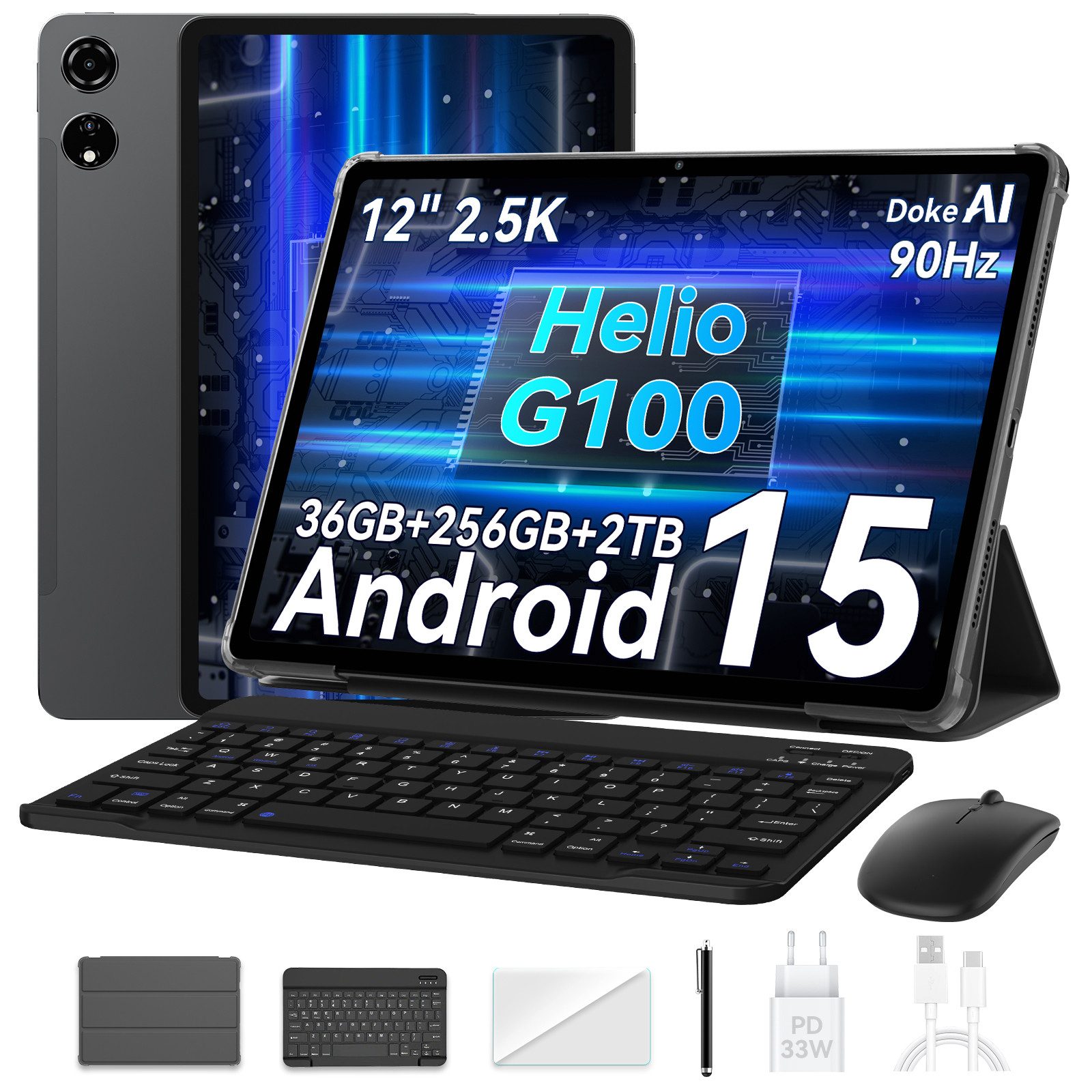 blackview 12" Mega3, 2.5K FHD, Android 15, 90Hz Tablet (12", 256 GB, Android 15, 4G LTE, WiFi, 2.5K, Android 15, 8800mAh, 4G LTE, 50MP, Helio G100)