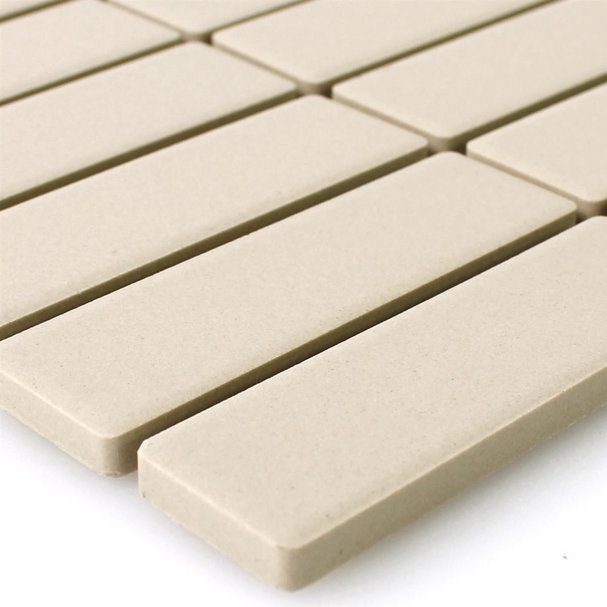 Mosafil Mosaikfliesen Keramikmosaik Fliesen Miranda Unglasiert R10 Matt Stäbchen, Keramik 29.700x29.000, hellbeige, Verlegefertig auf ein Netz geklebt - Frostsicher - Wasserfest