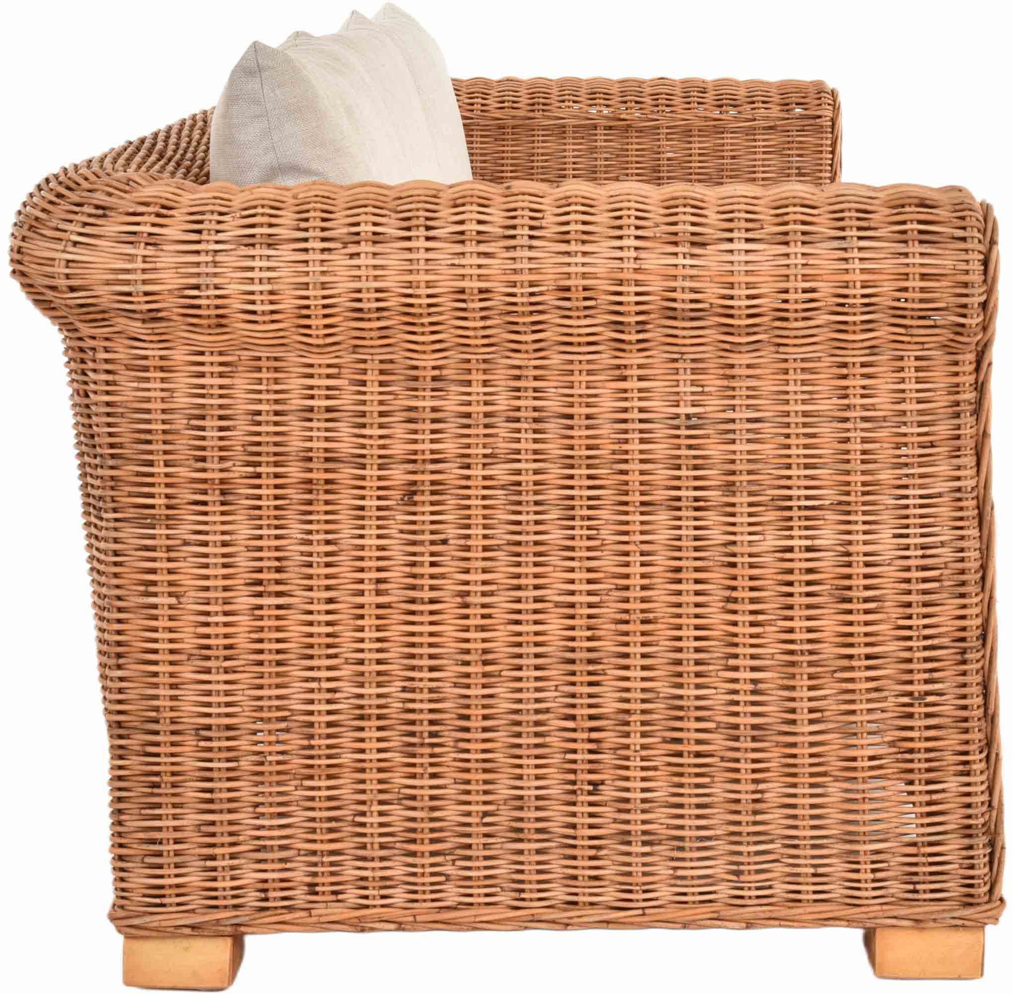 Krines Home Loungesofa Wohnzimmer-Sofa Nizza aus echtem, ungeschältem Rattan Lounge-Sofa, Dreisitzer mit Polster
