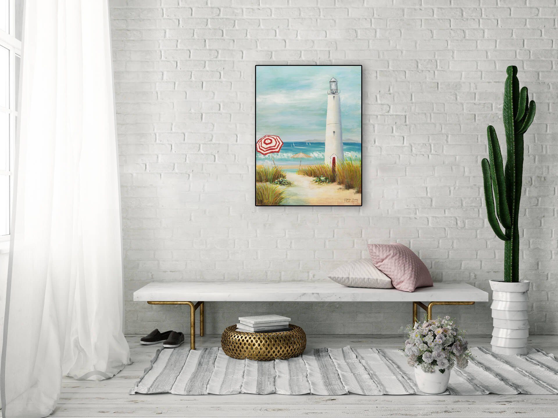 Wohnzimmer Brise Gemälde 100% Leinwandbild cm, HANDGEMALT Maritime Wandbild KUNSTLOFT 60x80
