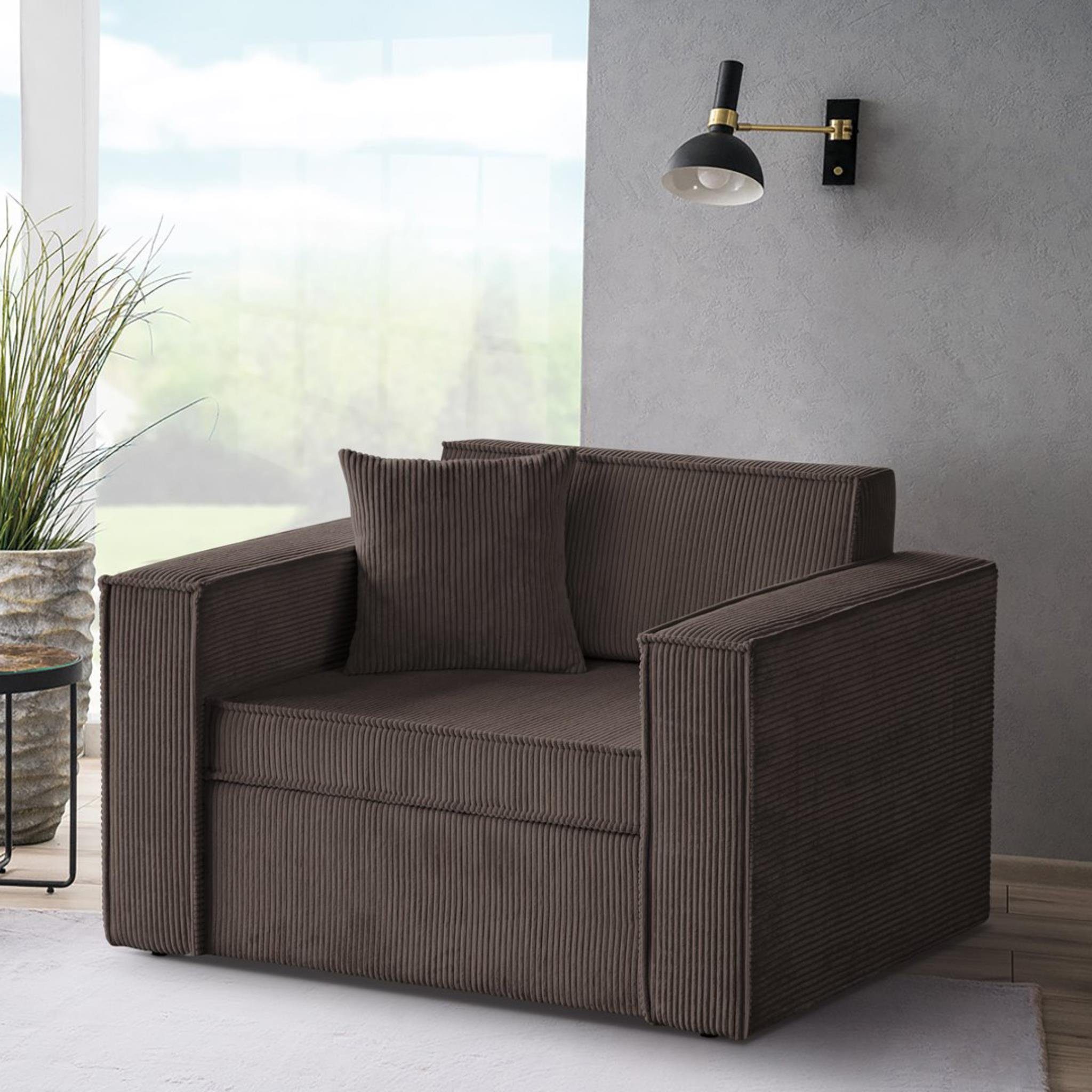 Beautysofa Schlafsofa Dave, mit Relaxfunktion, Bettkasten, modernes Einzelsofa aus Cordstoff, 117 cm Relaxsofa für Wohnzimmer Braun (poso 06)