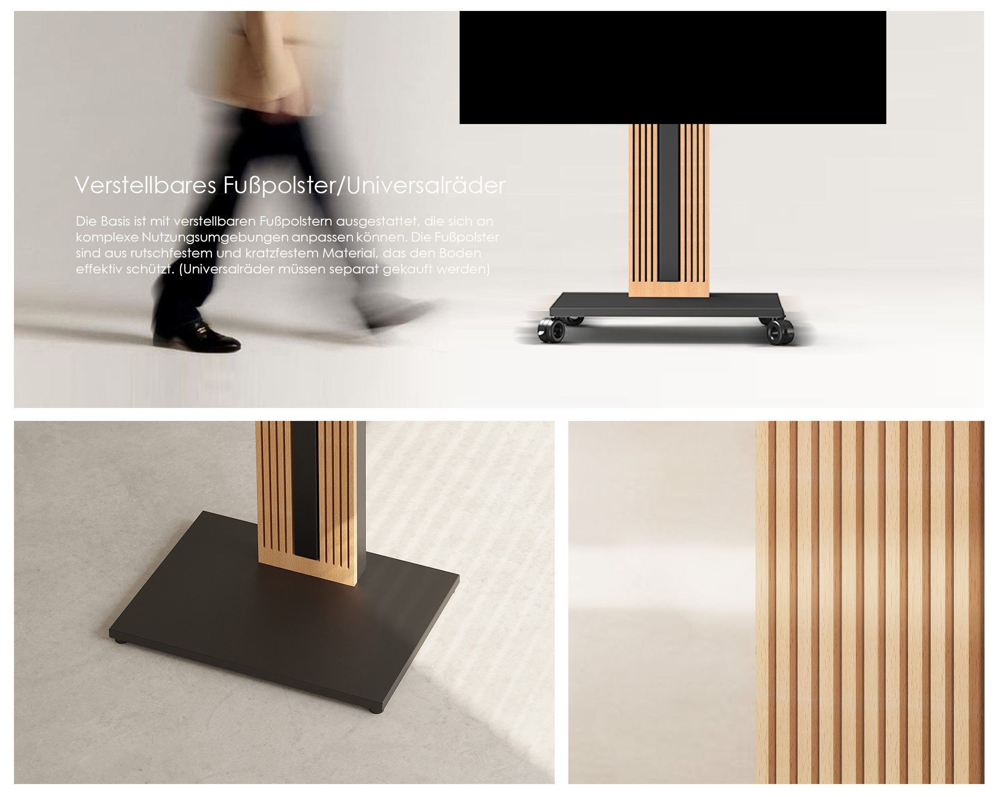 FITUEYES TV-Ständer aus Holz, mit höhenverstellbarer Ablage, ±15° schwenkbar, 32-65 Zoll, (bis 65,00 Zoll, höhenverstellbar, mit Kabelmanagement) – Bild 3 von 5
