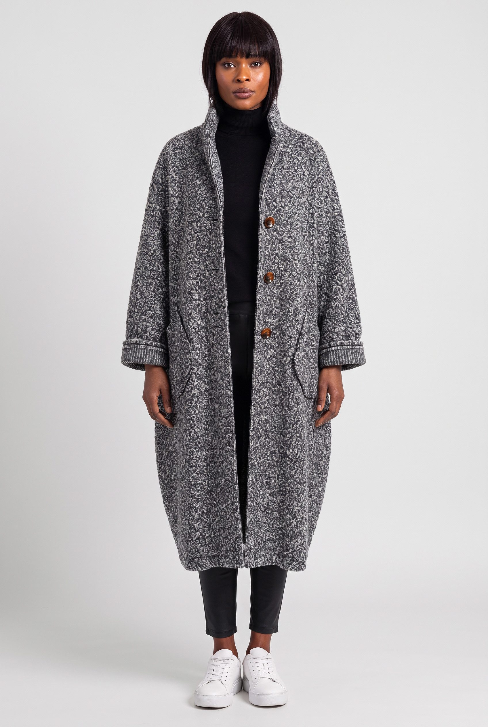 YC Fashion & Style Langmantel Oversize Übergang Mantel Bouclé-Optik Brit-Chic One Size Gr. 38–54
