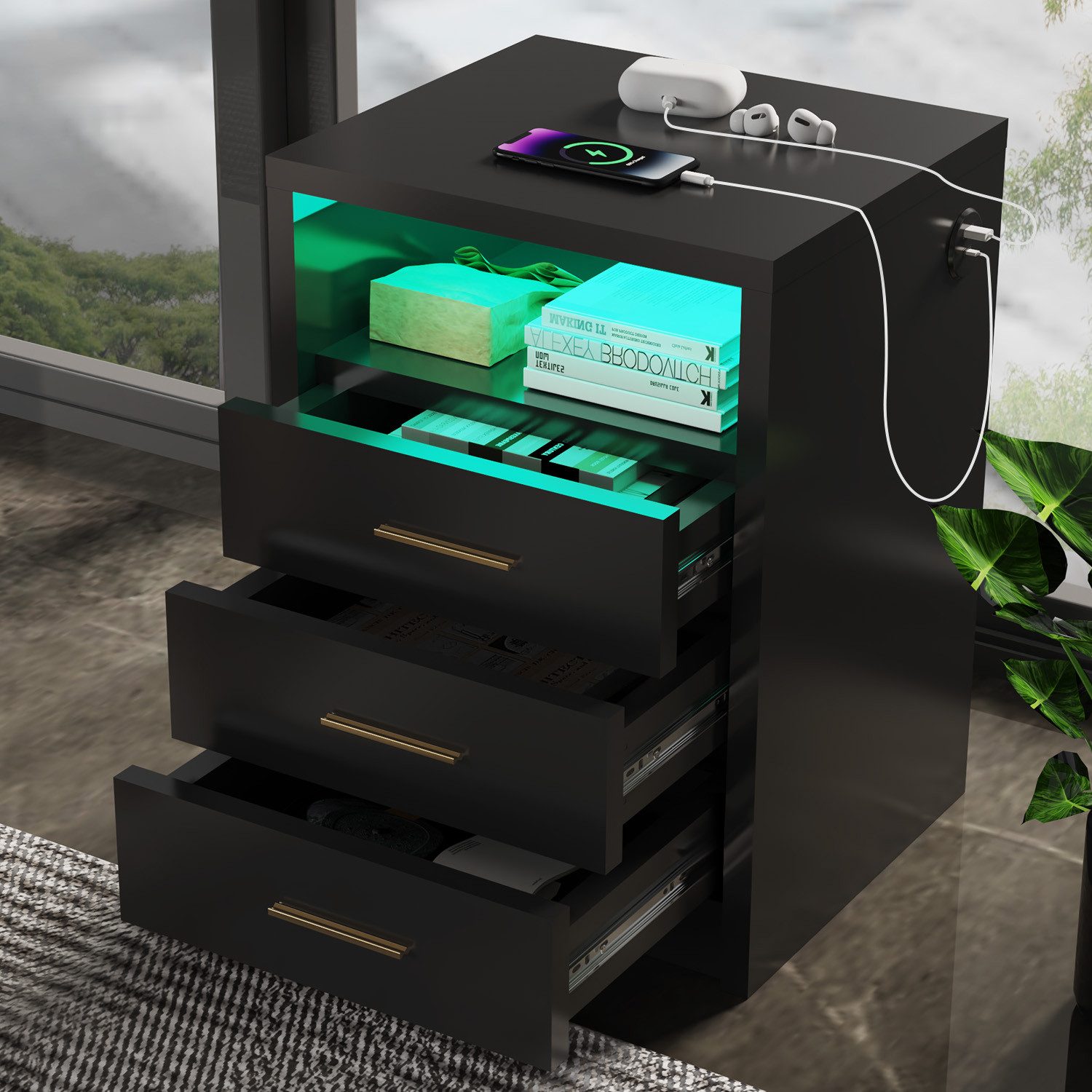 oyajia Nachttisch Nachtschrank mit 2/3 Schubladen, Beistelltisch mit Ladest günstig online kaufen