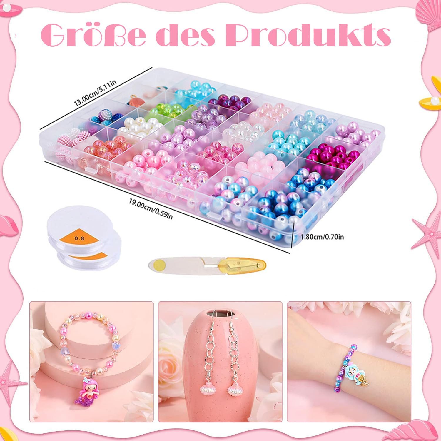 CLTYQ Ketten und Armband Set Armbänder Selber Machen Kinder,Farben Armband Meeresthema Bastelset (625-tlg), Schmuckzubehör zum Auffädeln, DIY Armband Selber Mac – Bild 3 von 5
