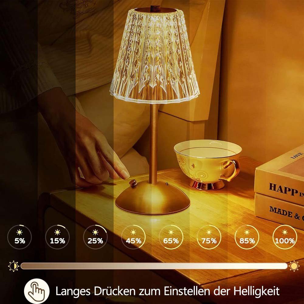 Sunicol LED Nachttischlampe LED Kristall Schlafzimmer Batterie, Kabellos Nachtlicht, Dimmbar Lampshade Farbmodi, 3 mit Crystal Touch, Lamp, Vintage, Tischlampe für Wiederaufladbar
