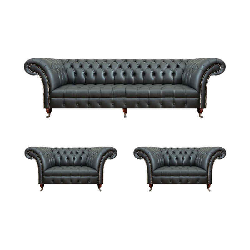 JVmoebel Chesterfield-Sofa Sofa Set 3tlg Sofa Dreisitze Couch 2x Sessel Wohnzimmer Chesterfield, 3-Sitzer Sofa/2x Sessel 3 Teile, Made in Europa
