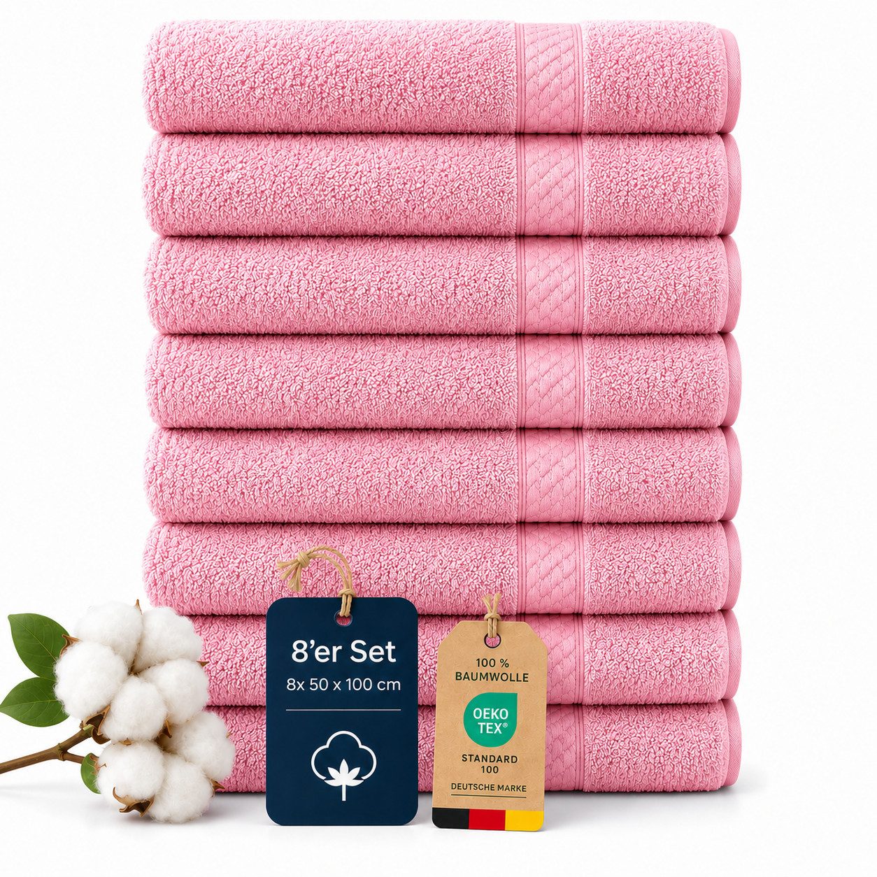 Komfortec Handtuch Set 8x Premium Handtuch Set - 50x100 cm, Frottee (8-St), 100% Baumwolle, mit Bordüre, Weich, Hotelqualität