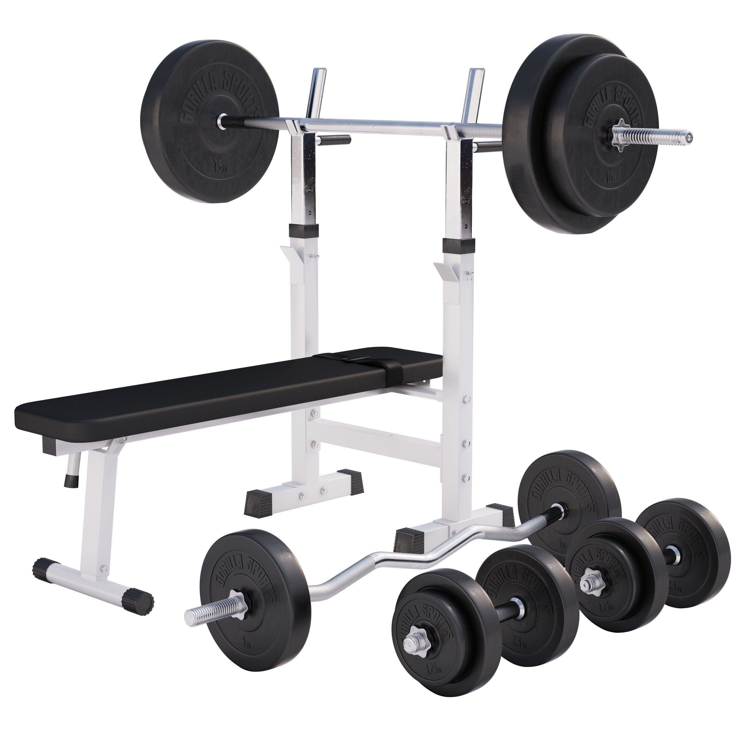 GORILLA SPORTS Hantelbank Hantelbank mit Langhantelset, (19-tlg)