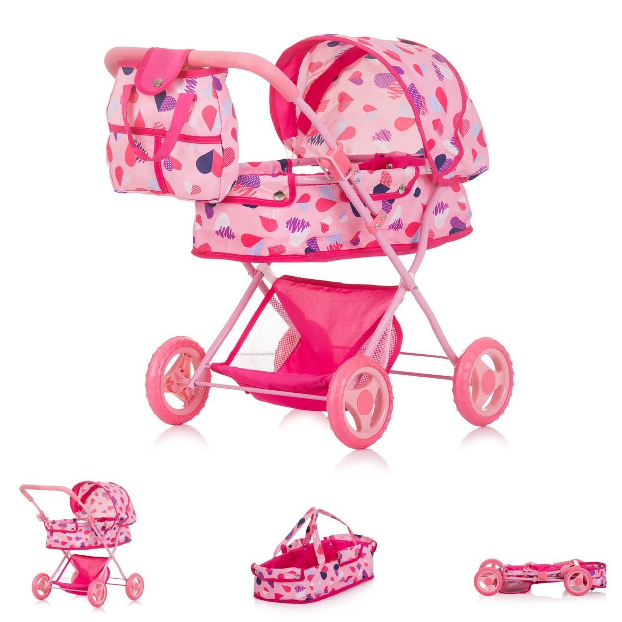 Chipolino Kombi-Puppenwagen Dora, Softtragetasche, Korb, Sonnendach, klappbar, Polyester, ab 3 Jahren