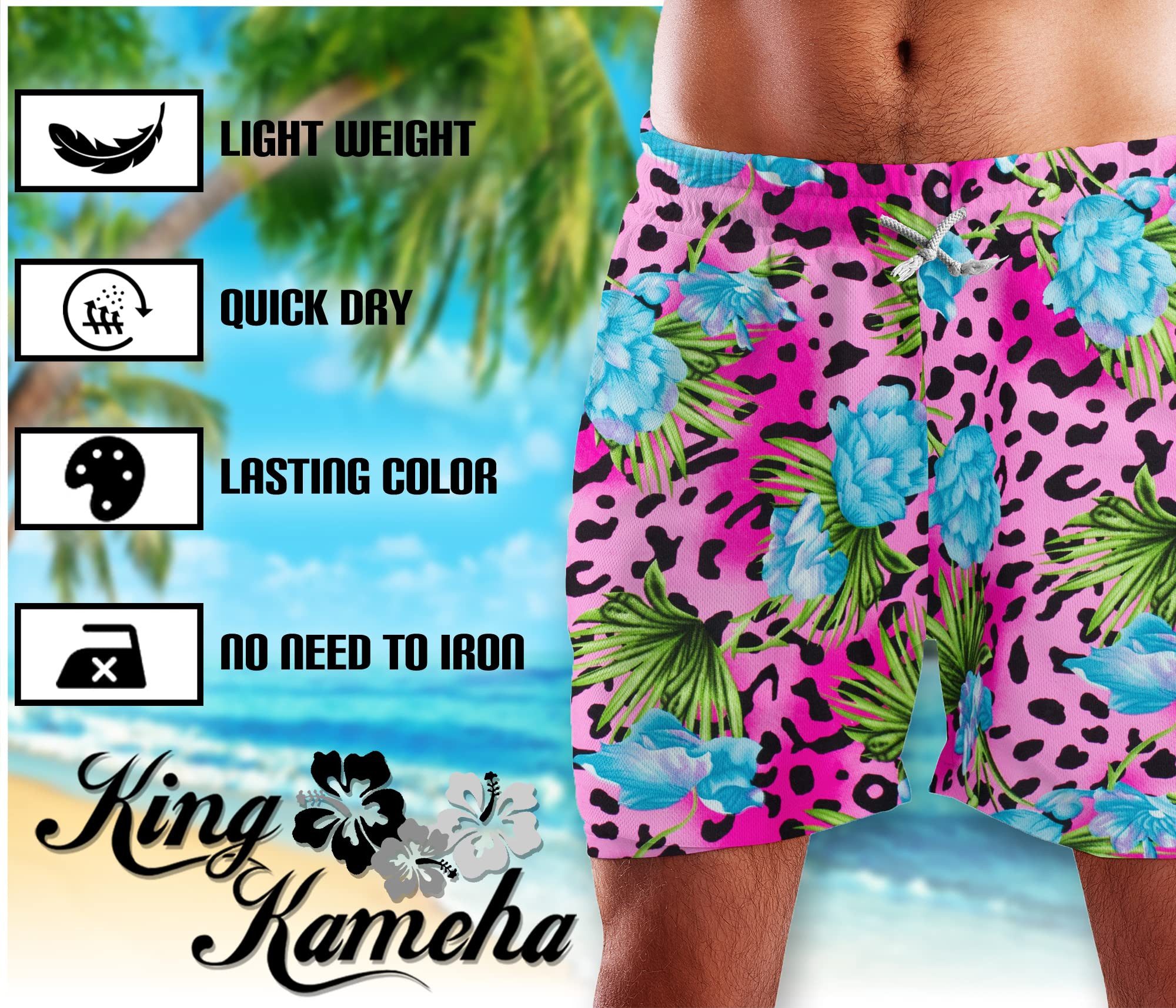 King Kameha Badeshorts Leopard Flowers Hawaii Bade-Shorts Mesh-Einsatz Verschluss Kordelzug Mit integriertem Mesh-Innenslip für extra Komfort