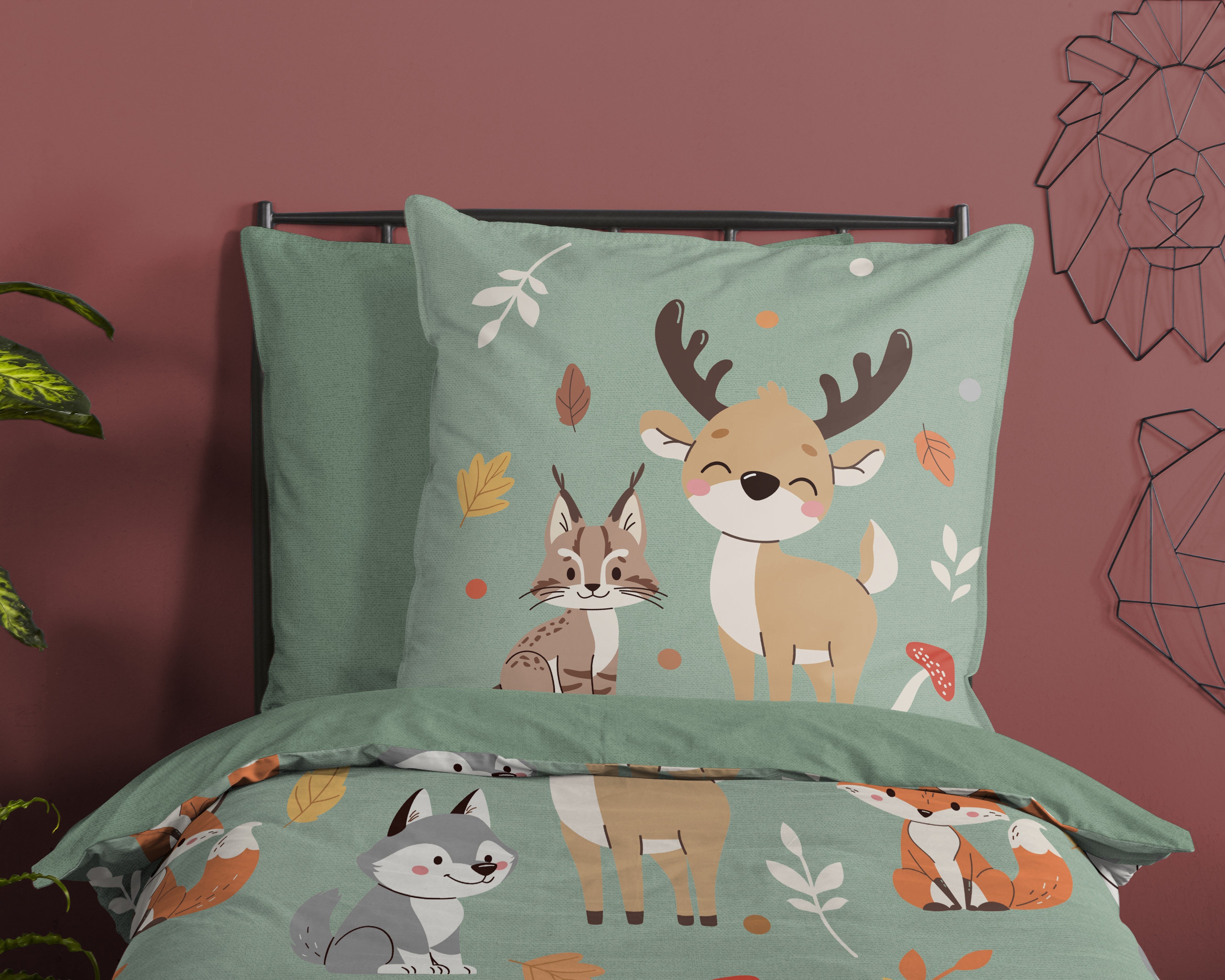good morning Kinderbettwäsche Ville, Renforcé, 2 teilig, Baumwolle, Renforcé, Wendeoptik, Kind, Herbst, Tiere – Bild 3 von 5