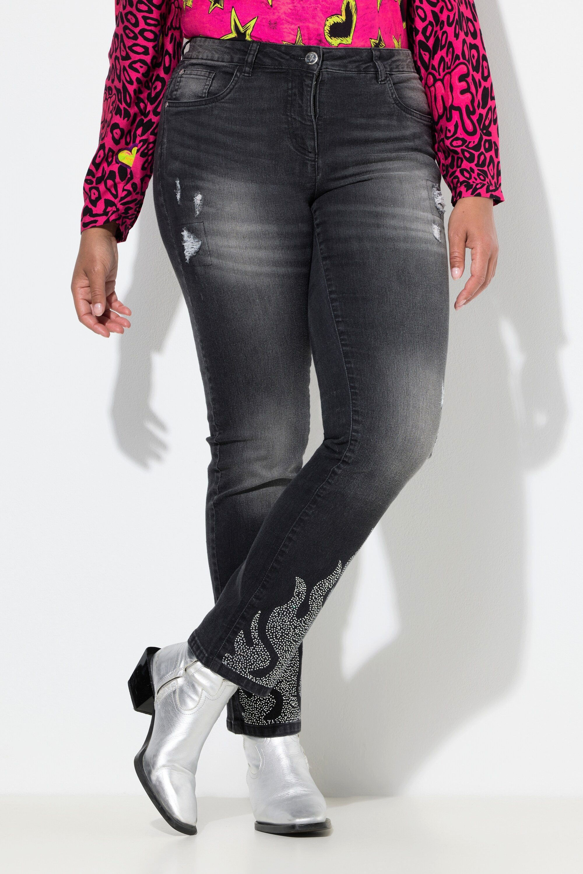 Angel of Style Regular-fit-Jeans Jeans Paula gerader Straight Fit Saum-Flammen