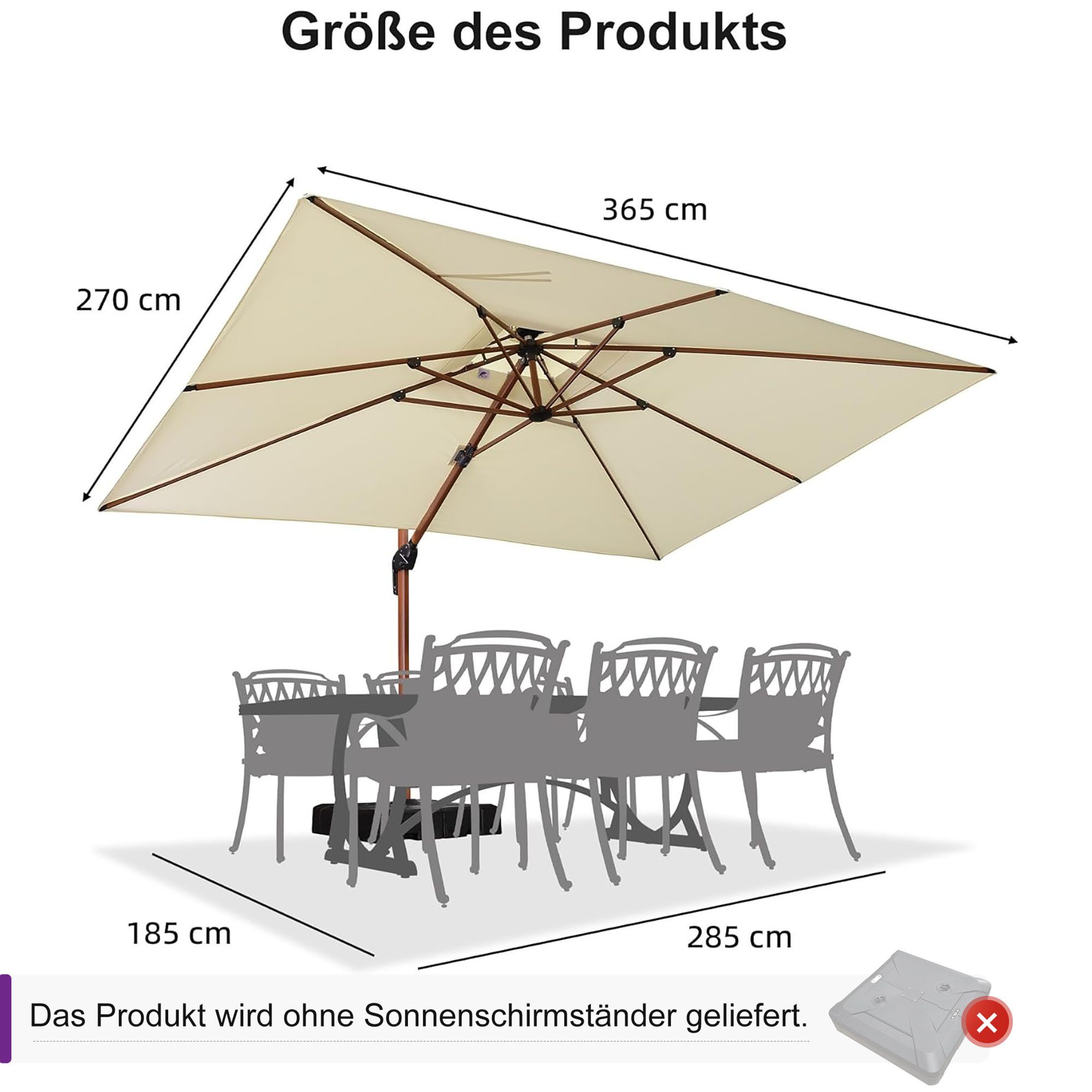 PURPLE LEAF Ampelschirm Holzoptik Rechteckiger Außenbereich günstig online kaufen