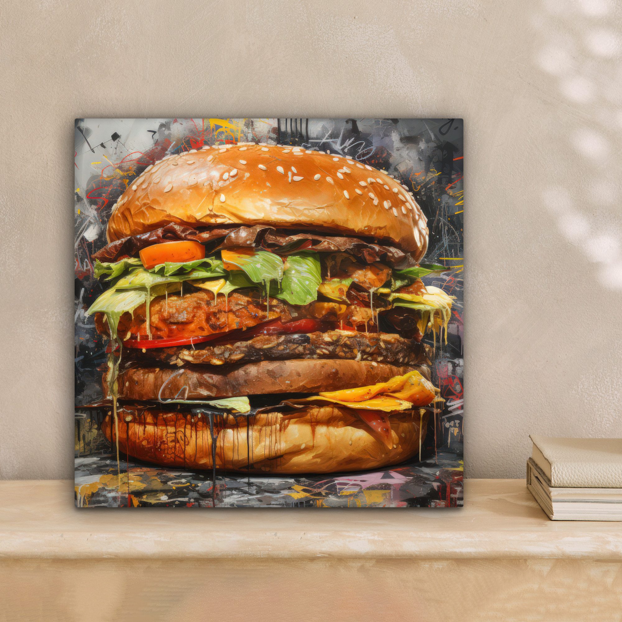 OneMillionCanvasses® Leinwandbild Burger - Essen - Kunst - Grau - Graffiti, günstig online kaufen